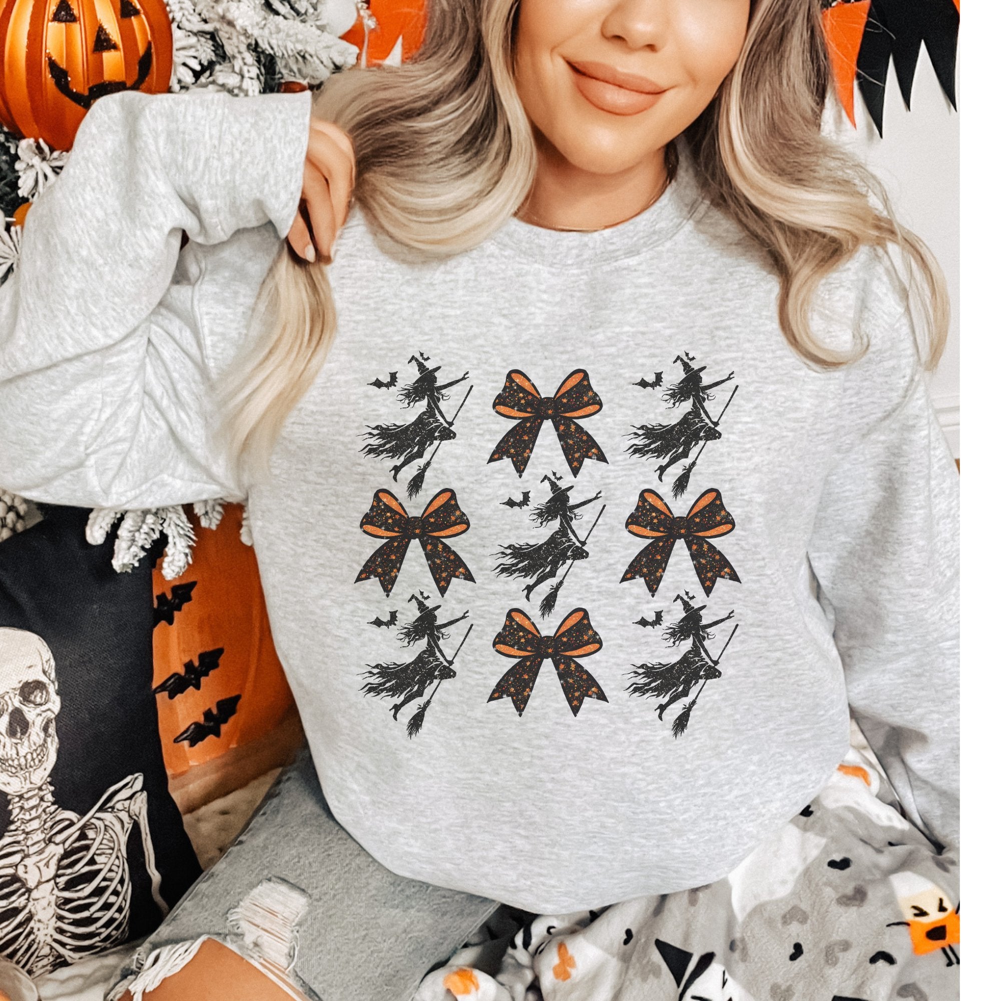 Witch Coquette Halloween Graphic Crewneck Sweatshirt - Trendznmore