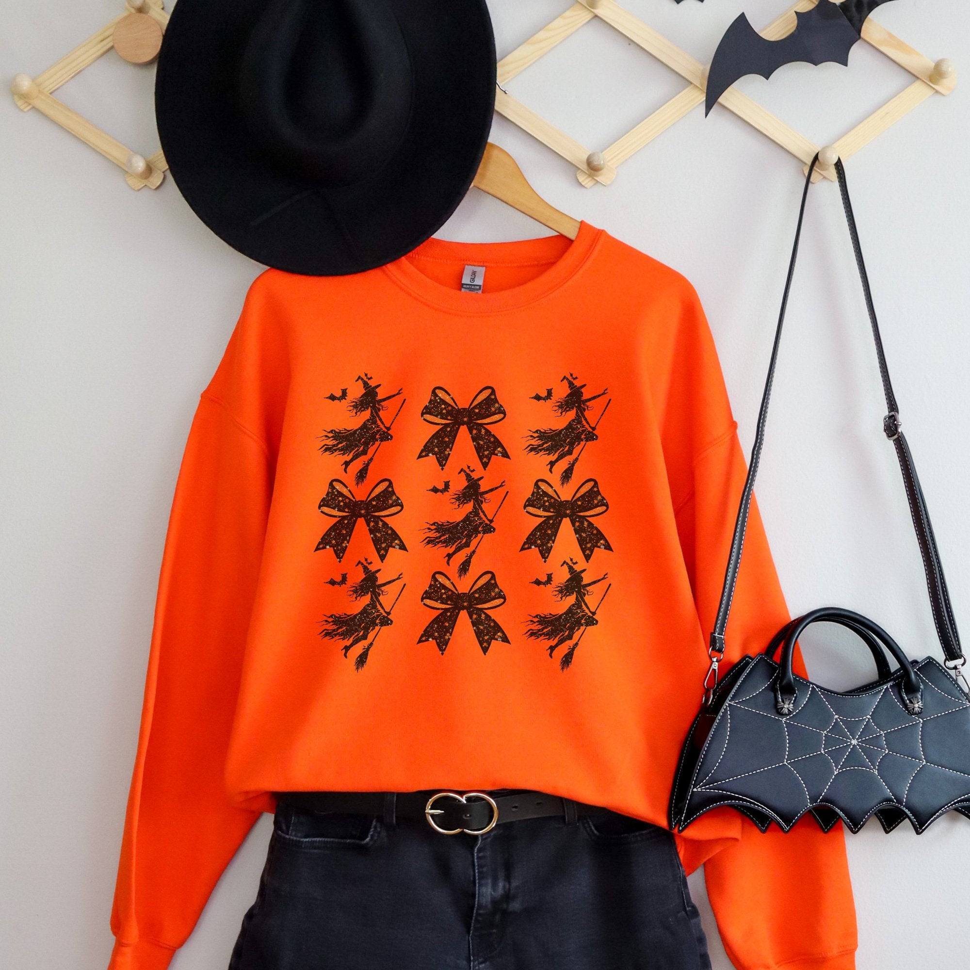 Witch Coquette Halloween Graphic Crewneck Sweatshirt - Trendznmore