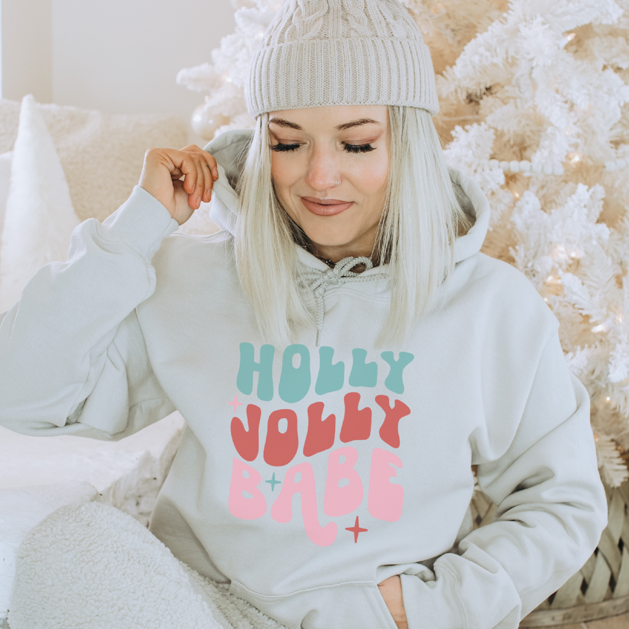 Retro Holly Jolly Babe Christmas Hoodies