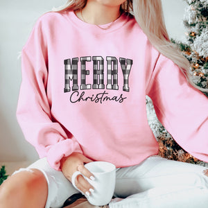 Black & White Plaid Merry Christmas Sweatshirt - Trendznmore