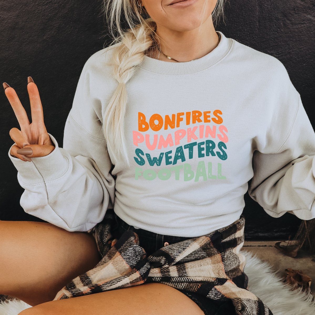 Bonfires Pumpkins Sweaters Football Crewneck Sweatshirt - Trendznmore