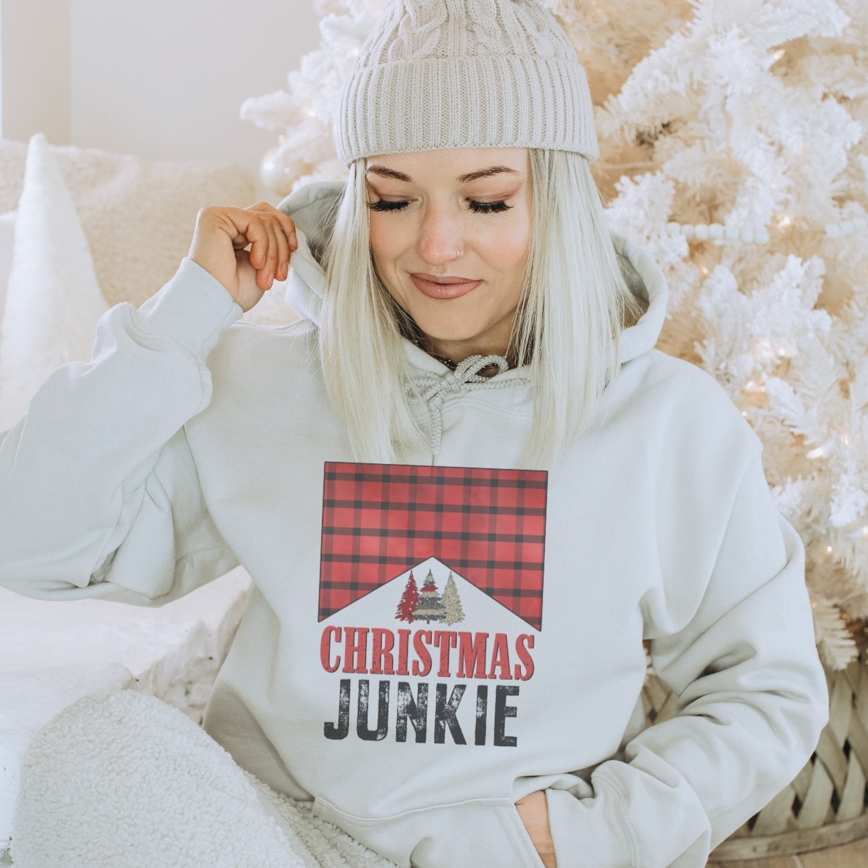 Buffalo Plaid Christmas Junkie Hoodie - Trendznmore