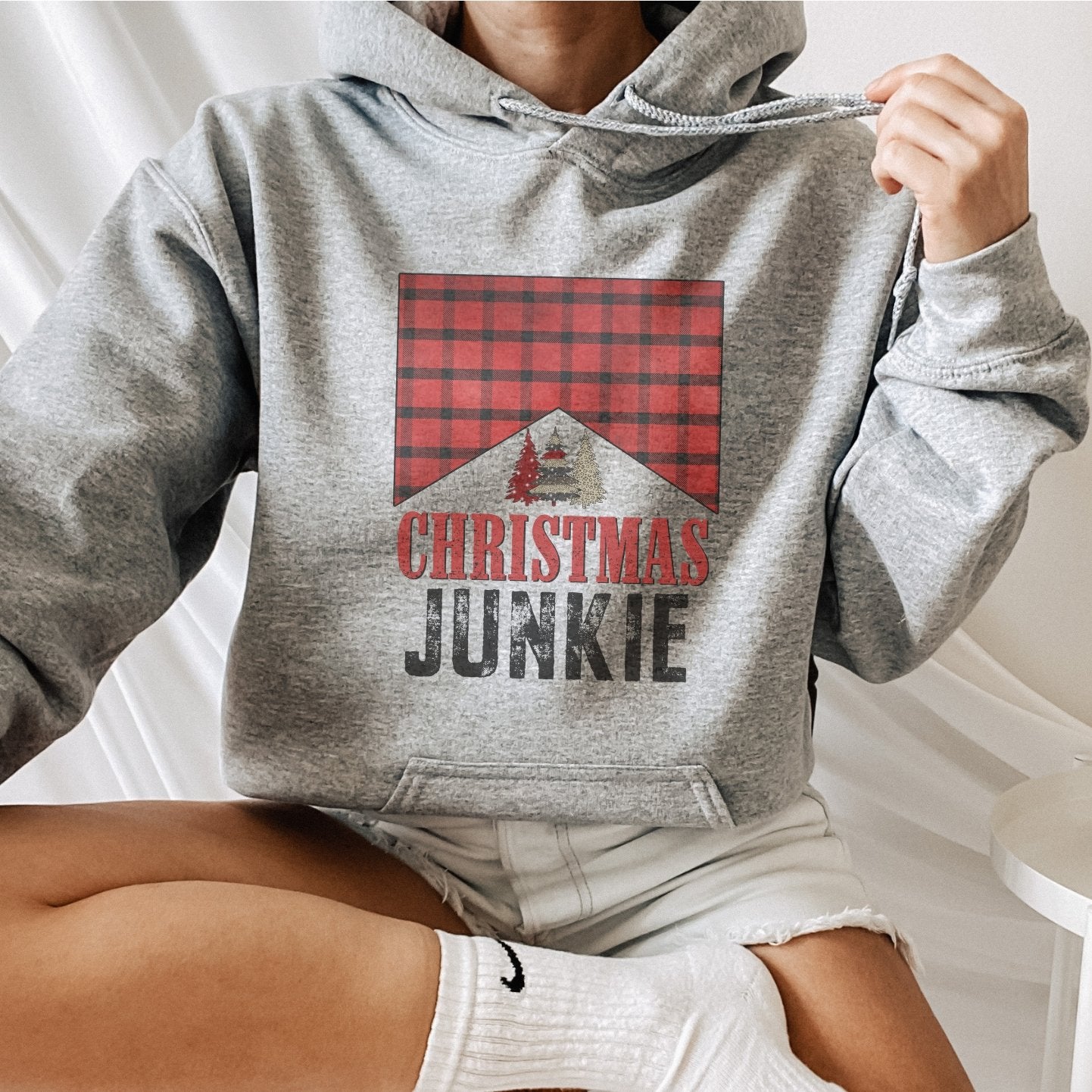 Buffalo Plaid Christmas Junkie Hoodie - Trendznmore