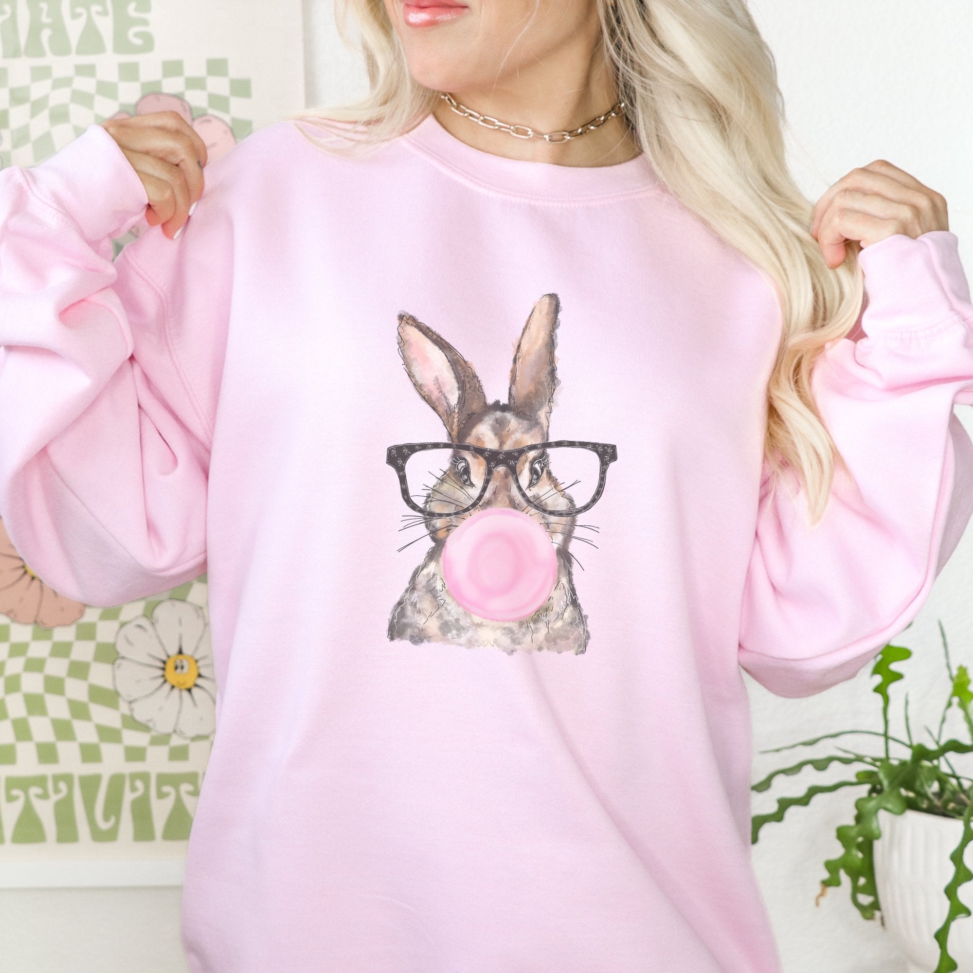 Bunny w/ Glasses Easter Crewneck Sweatshirt - Trendznmore