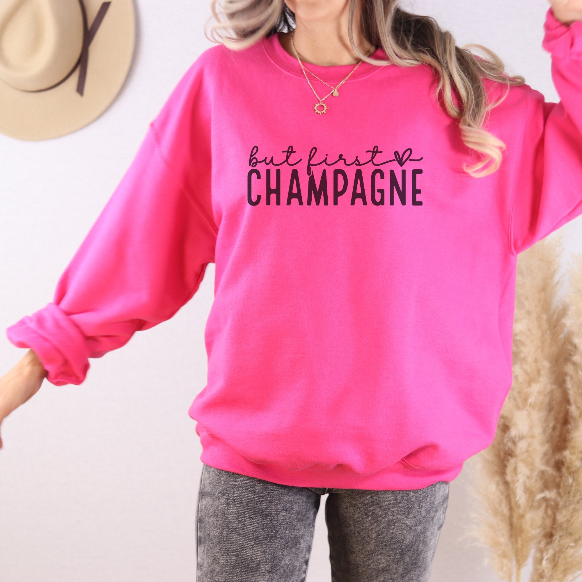 But First, Champagne Crewneck Sweatshirt - Trendznmore