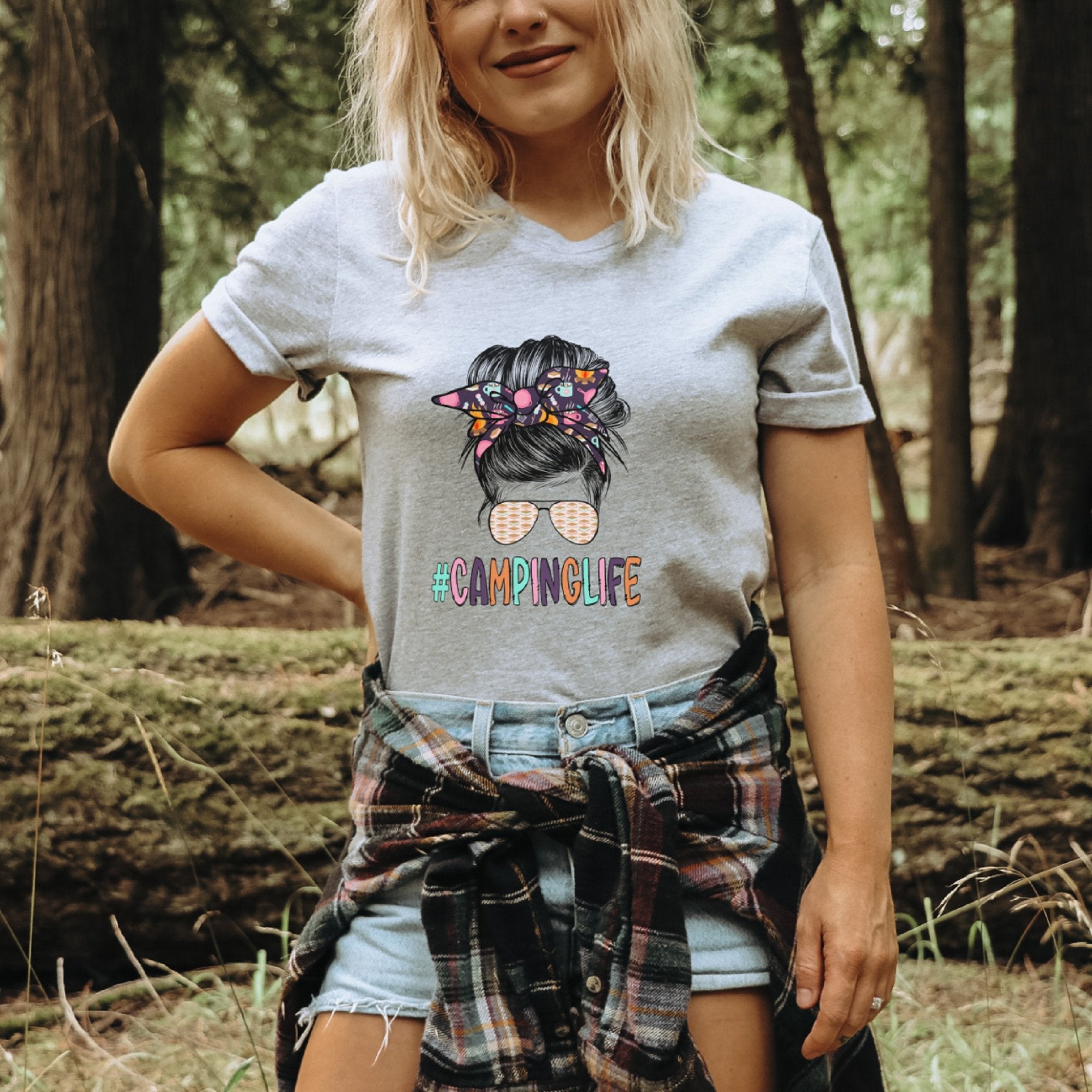 Camping Life Retro Messy Bun T-Shirt - Trendznmore