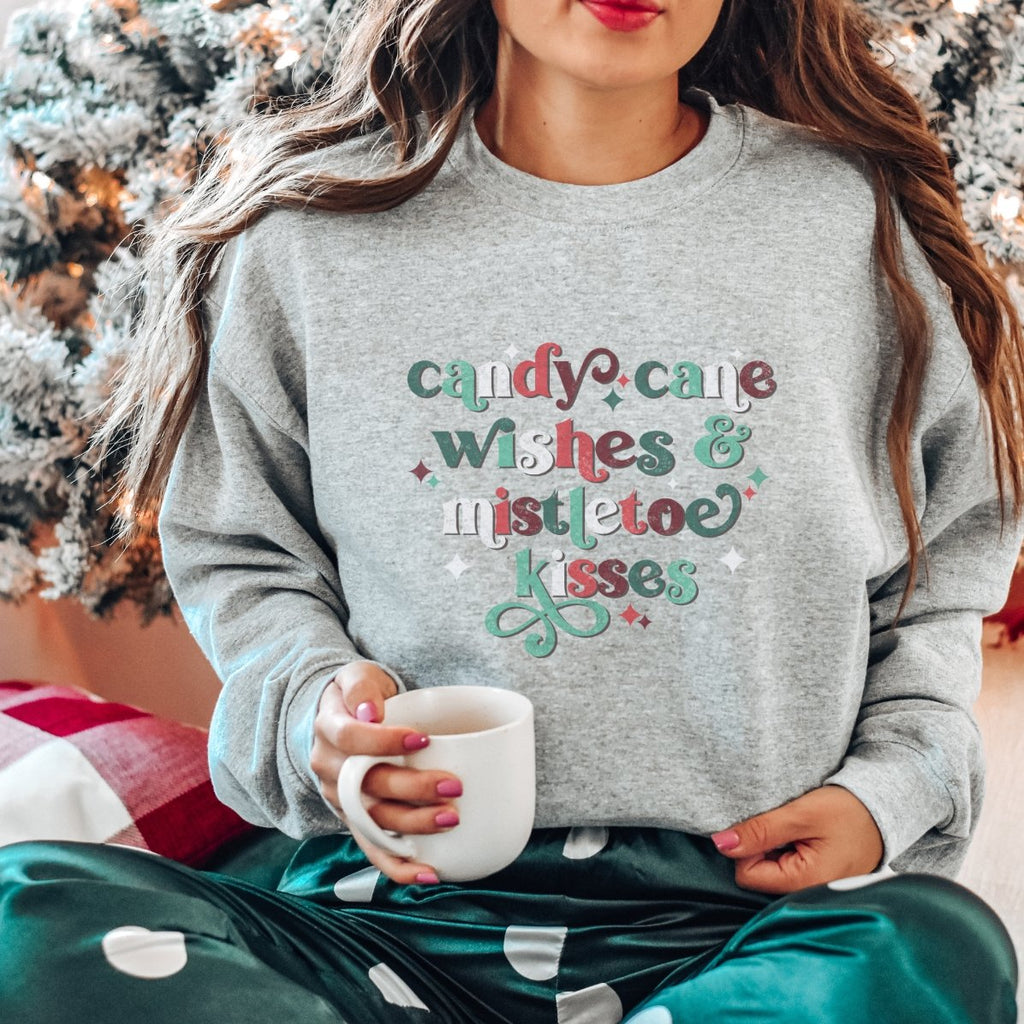 Candy Cane Wishes and Mistletoe Kisses Crewneck Sweatshirt - Trendznmore