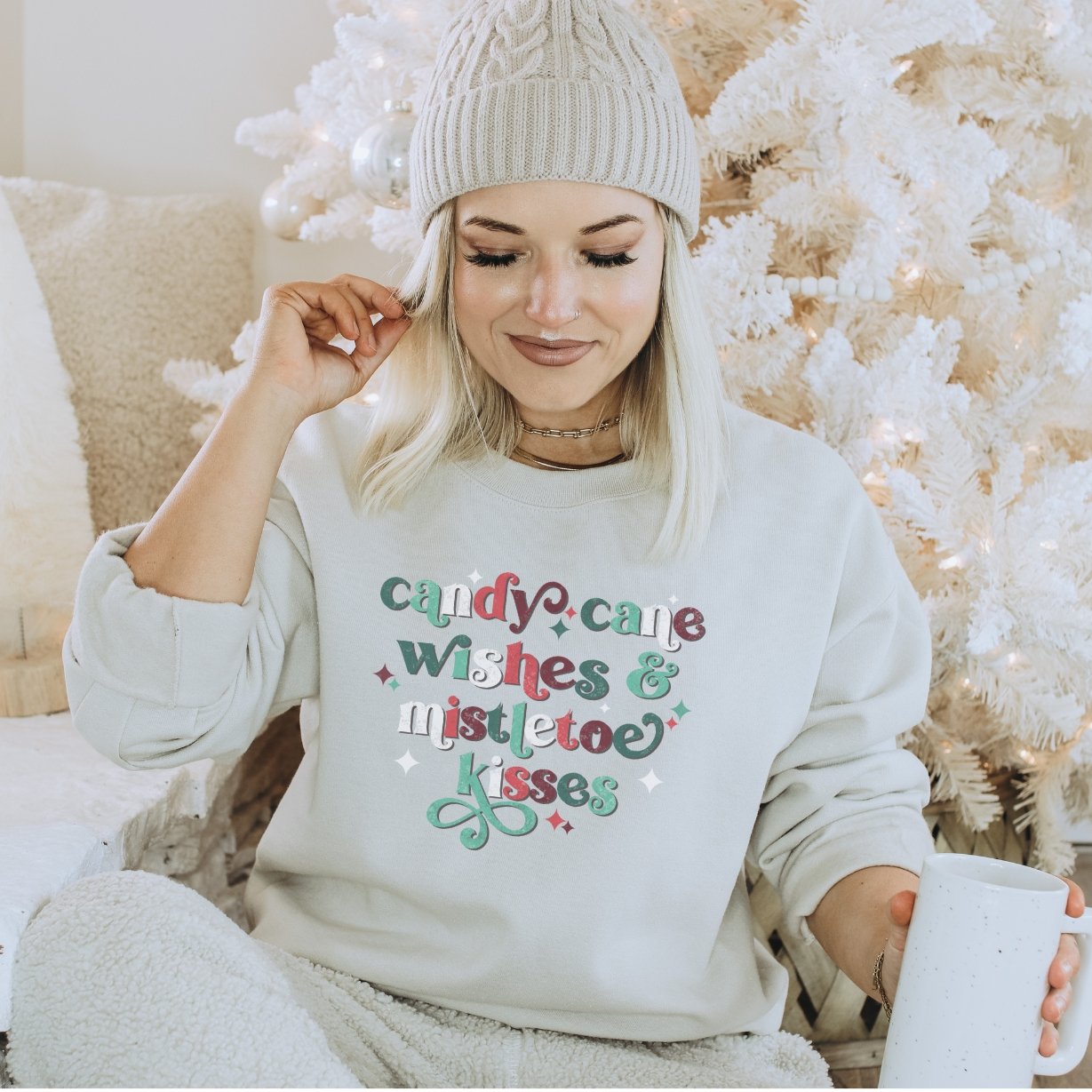 Candy Cane Wishes and Mistletoe Kisses Crewneck Sweatshirt - Trendznmore
