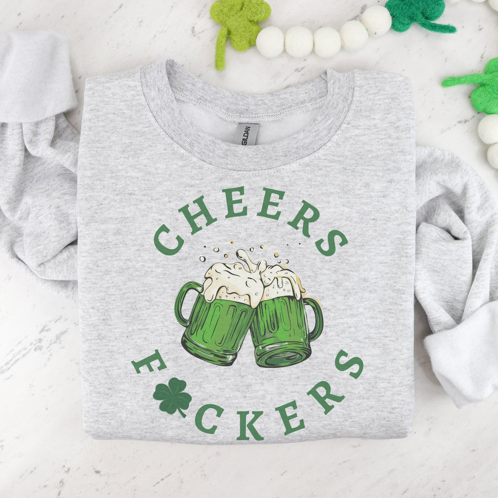 Cheers F🍀ckers Funny St. Patrick's Day Crewneck Sweatshirt (S-2XL) - Trendznmore