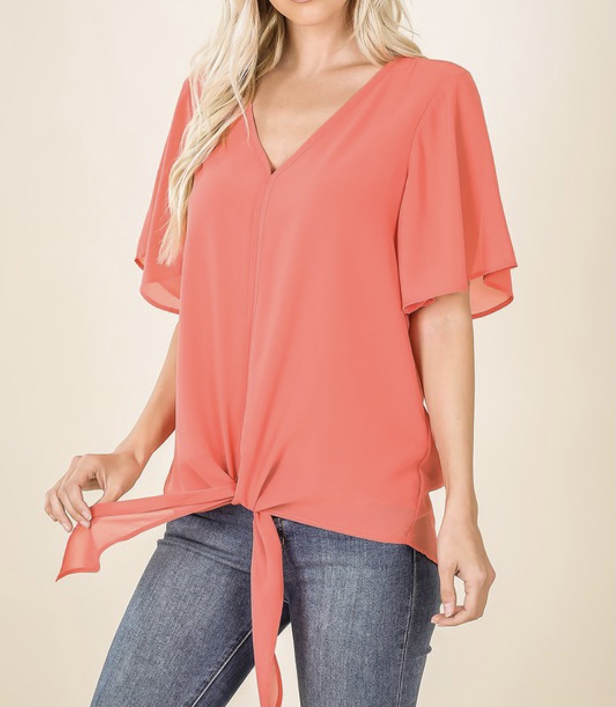 Chiffon Double Layer Front Tie Top - Trendznmore
