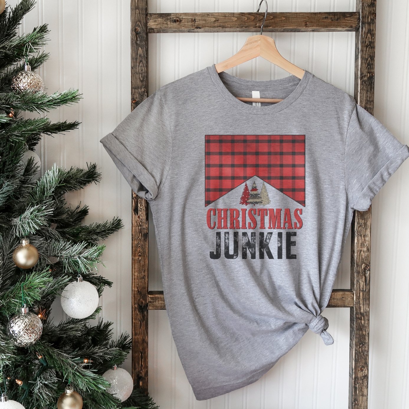 Christmas Junkie Buffalo Plaid T-Shirt - Trendznmore