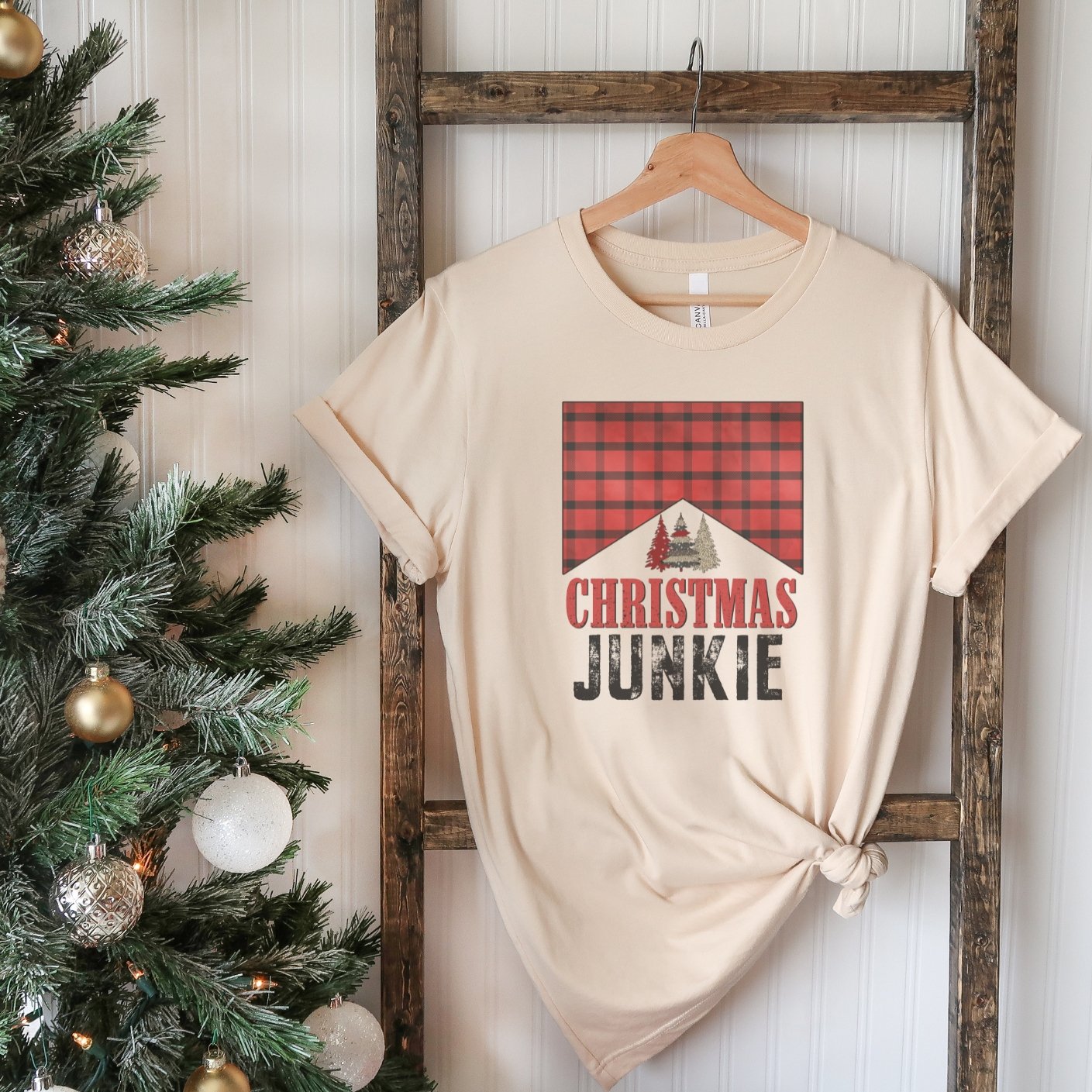 Christmas Junkie Buffalo Plaid T-Shirt - Trendznmore