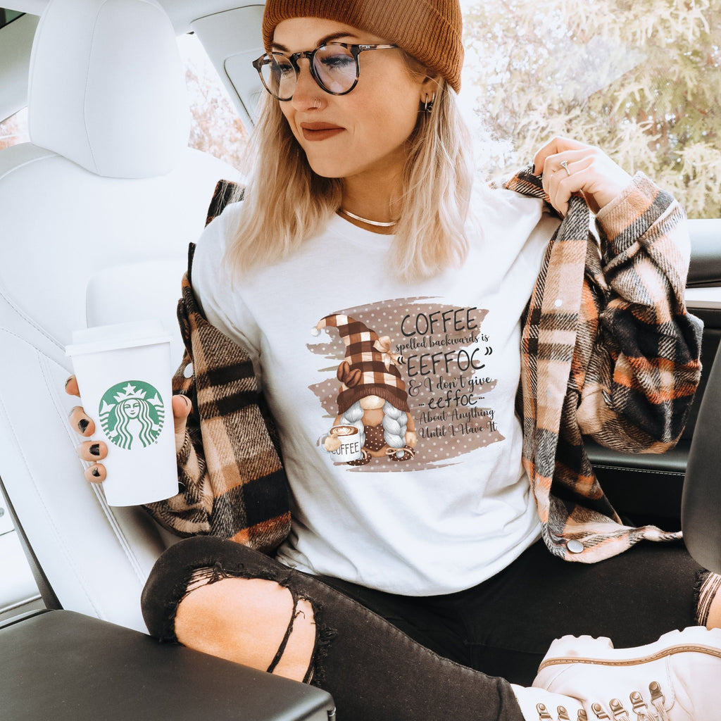 Coffee Spelled Backwards is EEFFOC Gnome Fall Graphic T-Shirt - Trendznmore
