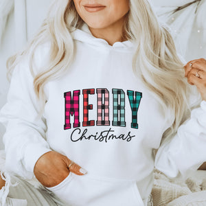 Colorful Plaid Merry Christmas Hoodie - Trendznmore