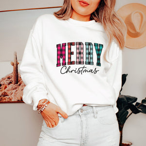 Colorful Plaid Merry Christmas Sweatshirt - Trendznmore