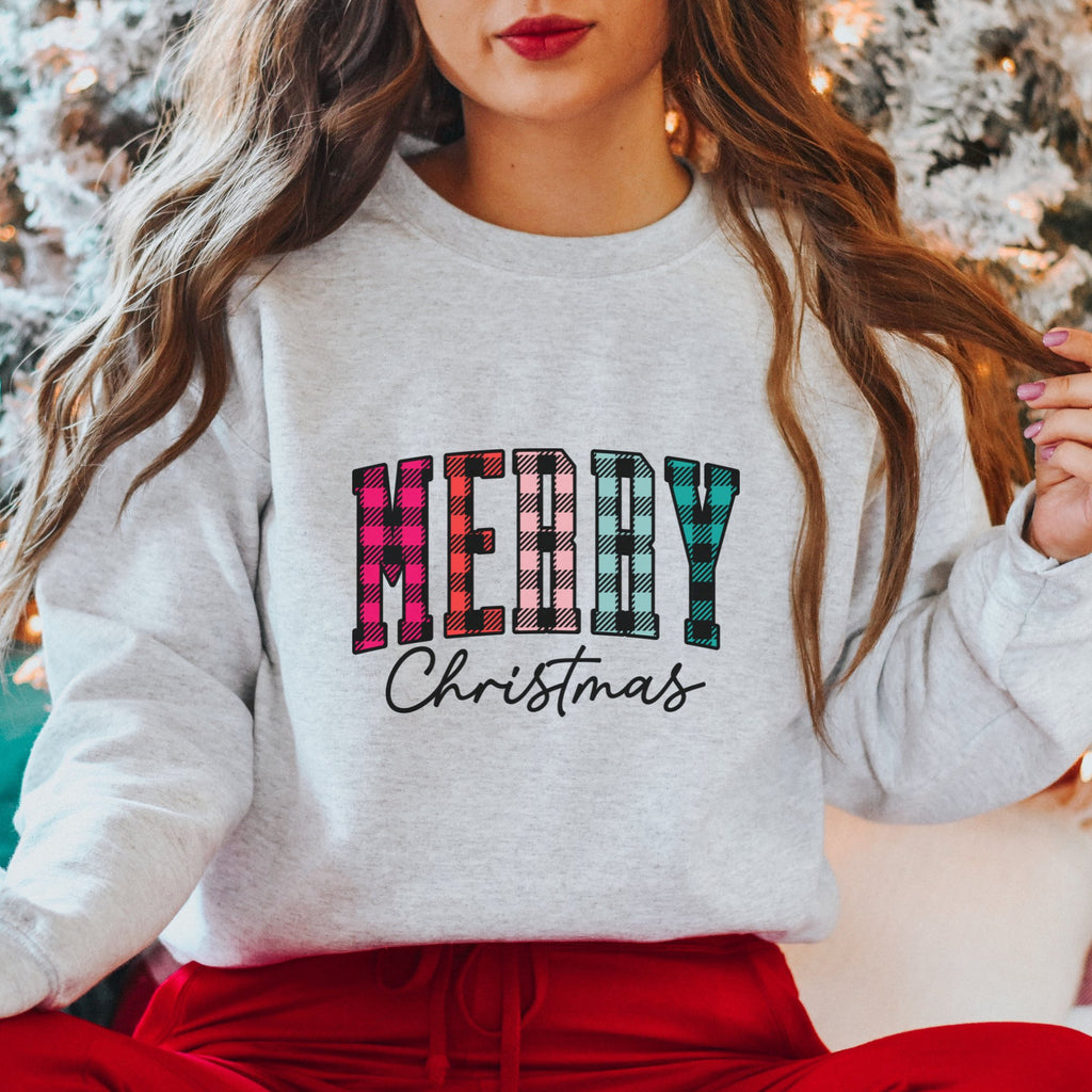 Colorful Plaid Merry Christmas Sweatshirt - Trendznmore