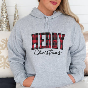 Country Red Plaid Merry Christmas Hoodie - Trendznmore
