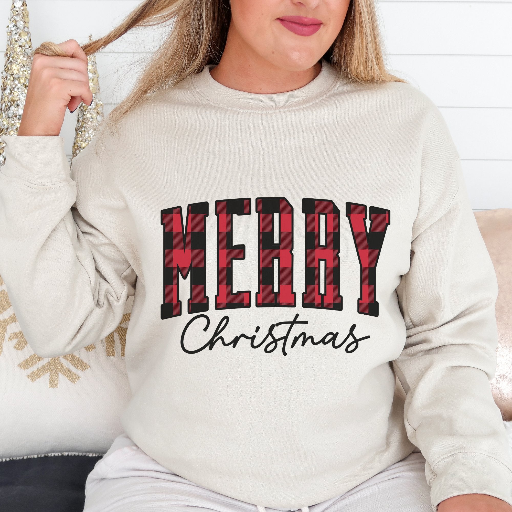 Country Red Plaid Merry Christmas Sweatshirt - Trendznmore