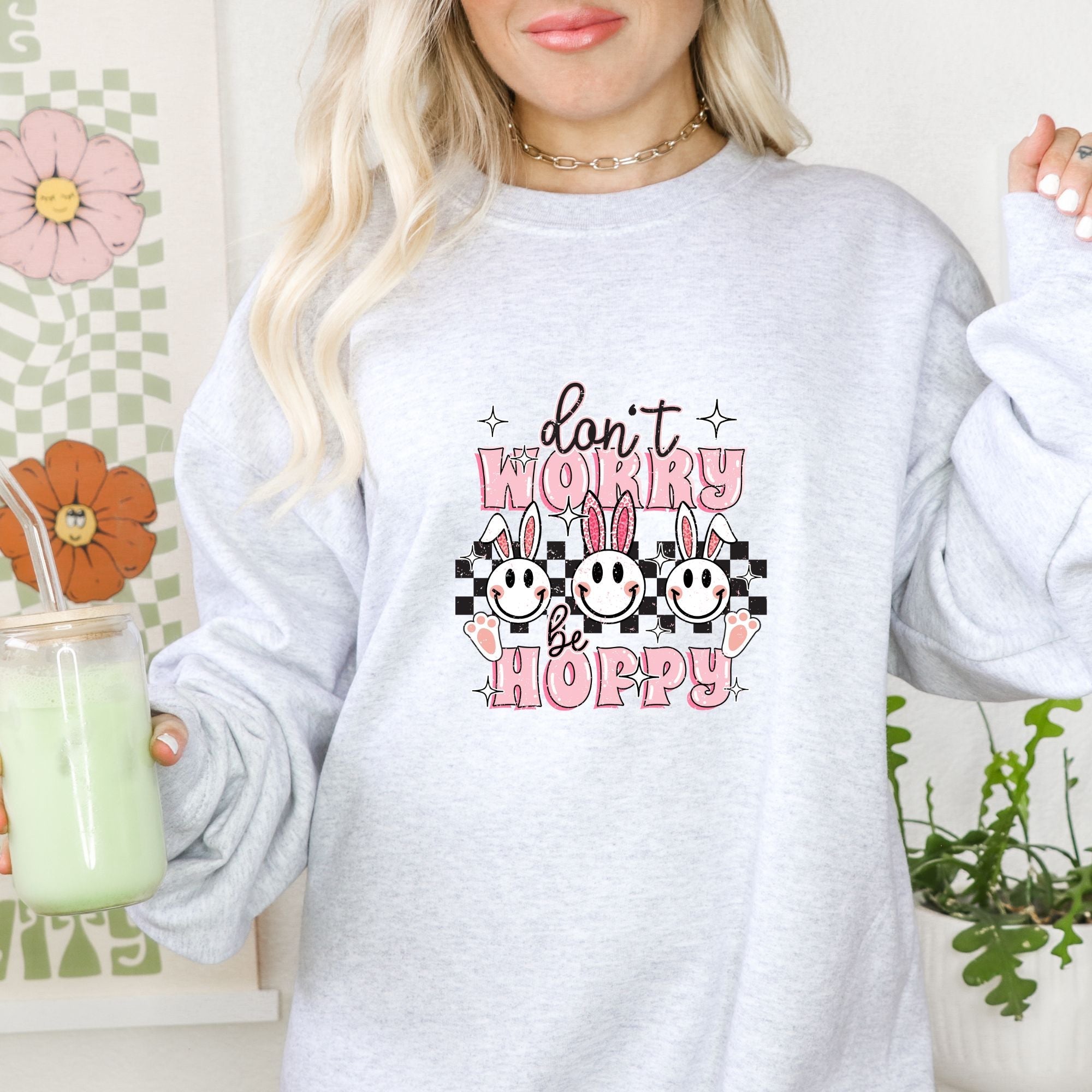 Don't Worry Be Hoppy Crewneck Sweatshirt - Trendznmore