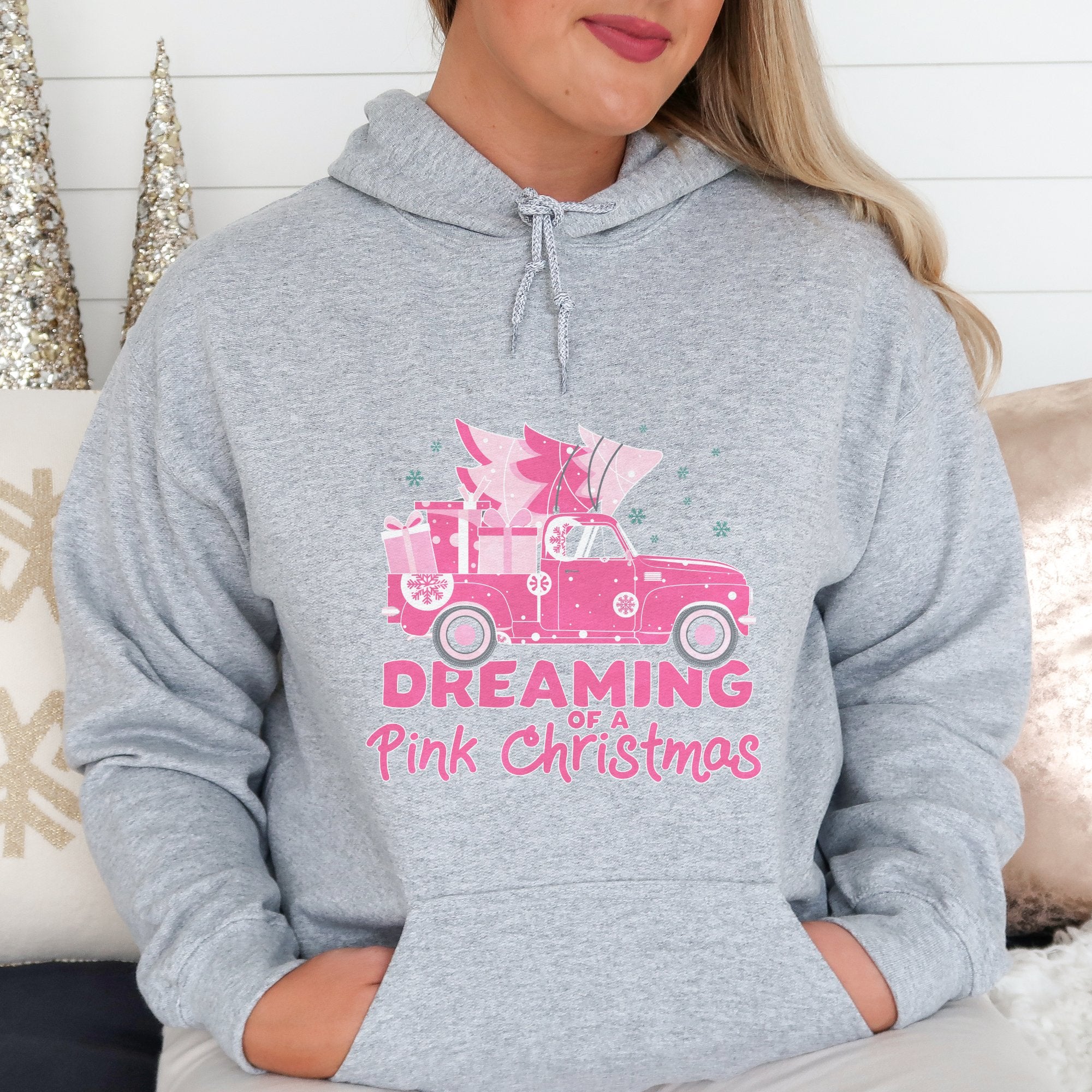 Dreaming of a Pink Christmas Truck Christmas Hoodie - Trendznmore