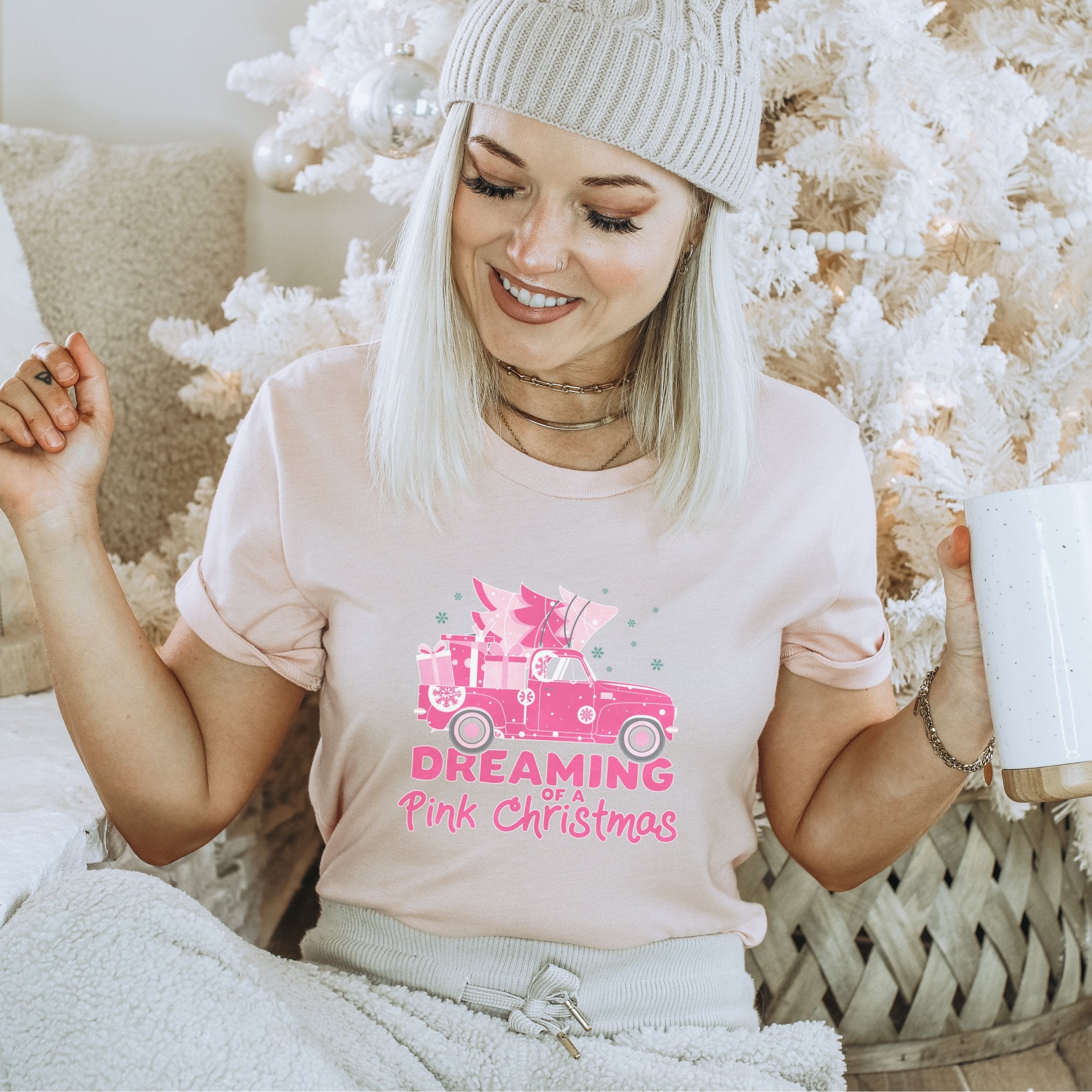 Dreaming of a Pink Christmas Truck Christmas T-shirt - Trendznmore