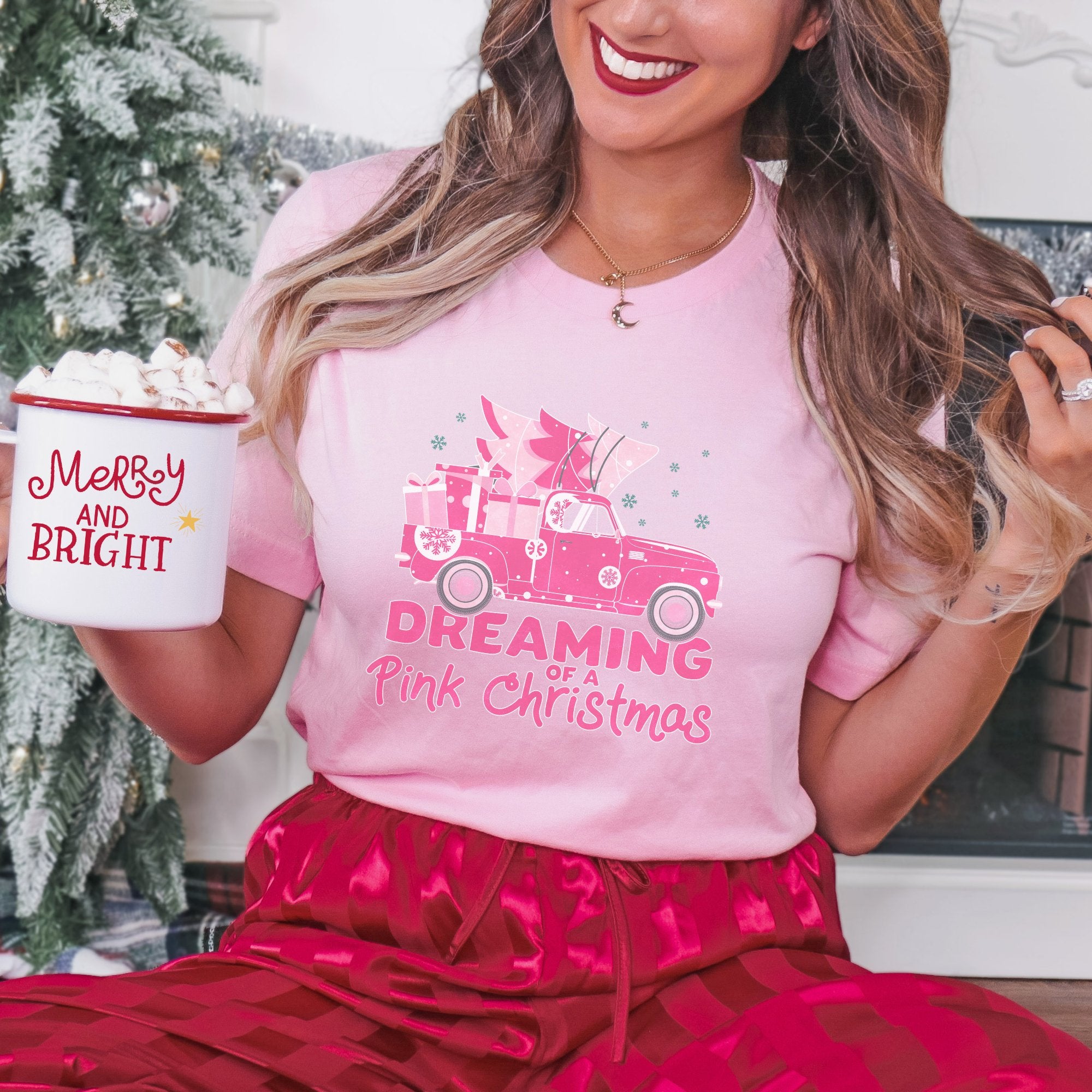 Dreaming of a Pink Christmas Truck Christmas T-shirt - Trendznmore