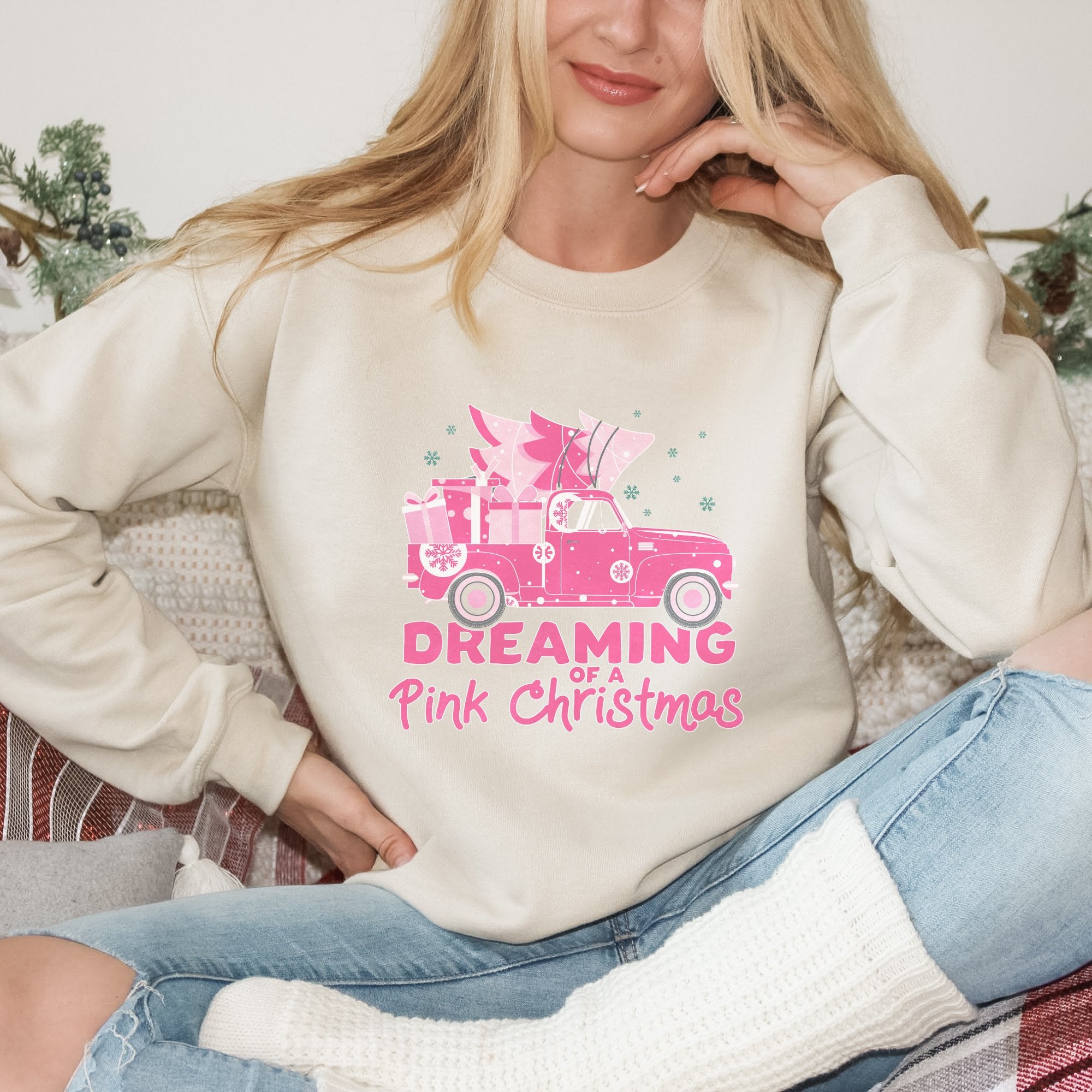 Dreaming of a Pink Christmas Truck Sweatshirt - Trendznmore