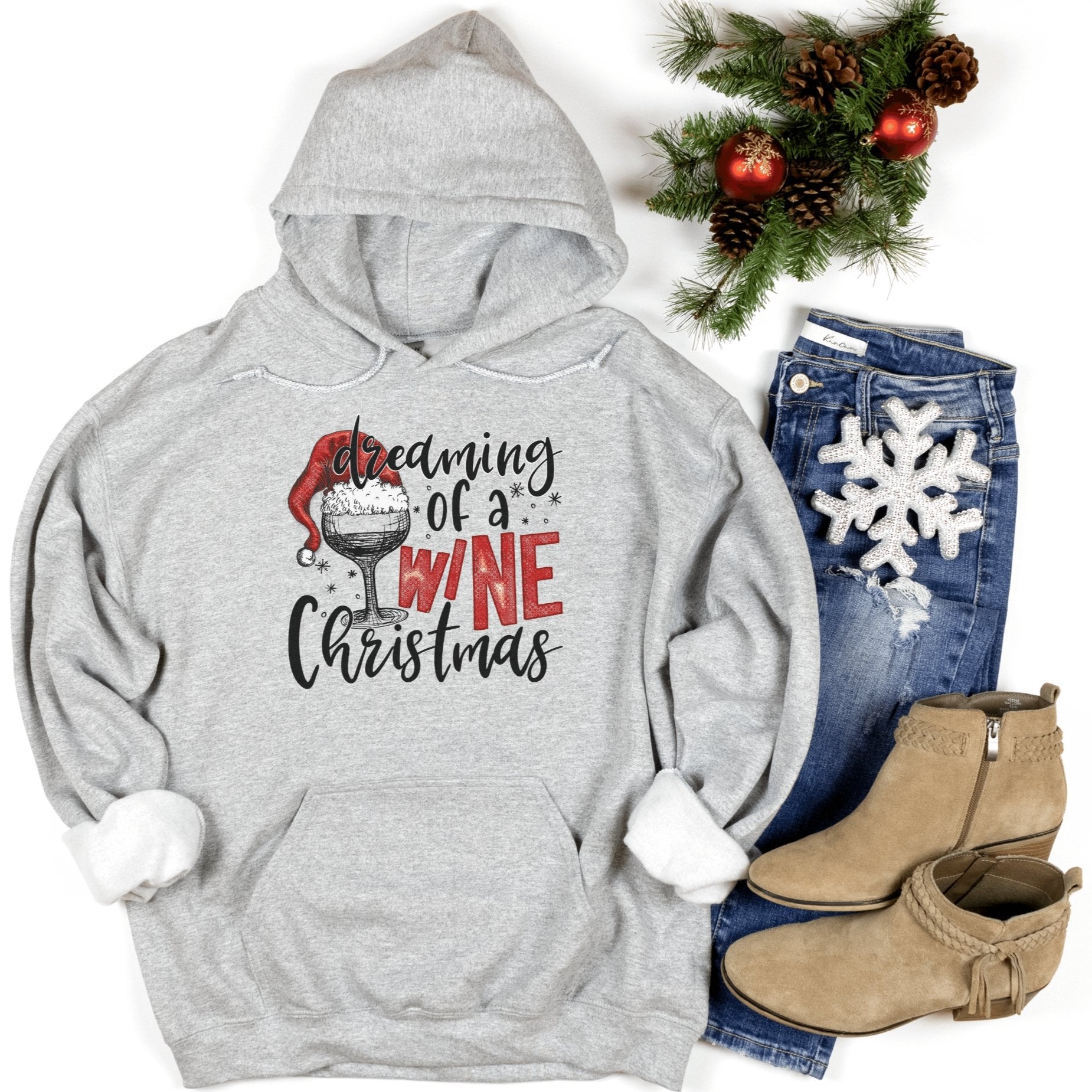Dreaming of a Wine Christmas Hoodies - Trendznmore