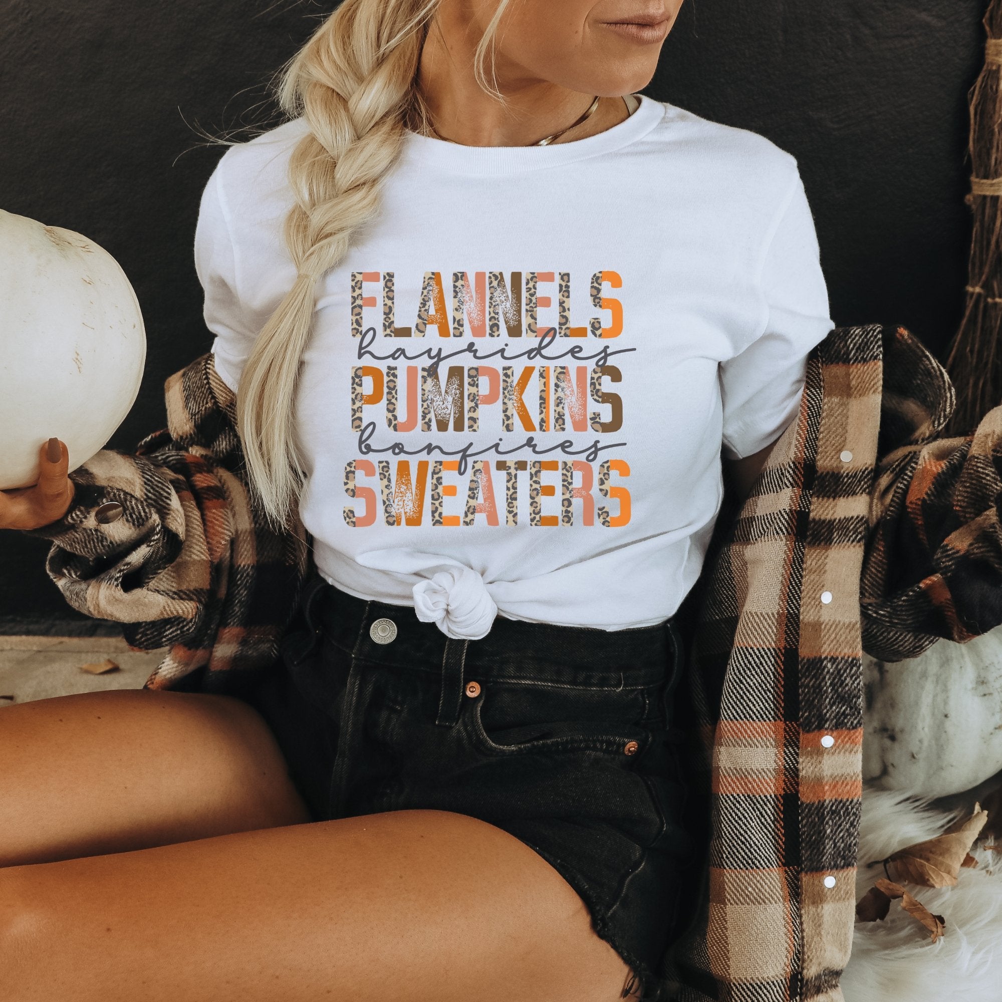 Flannels Hayrides Pumpkins Fall Graphic T-Shirt - Trendznmore