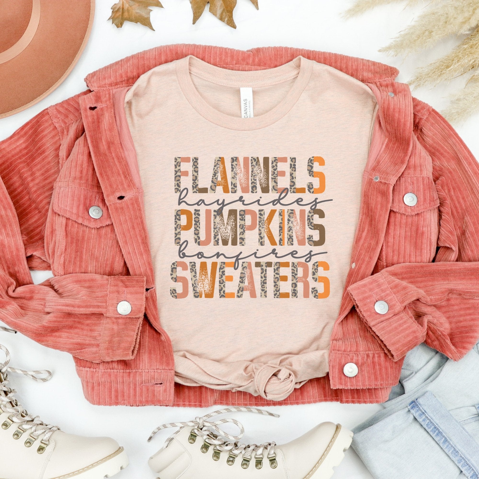 Flannels Hayrides Pumpkins Fall Graphic T-Shirt - Trendznmore