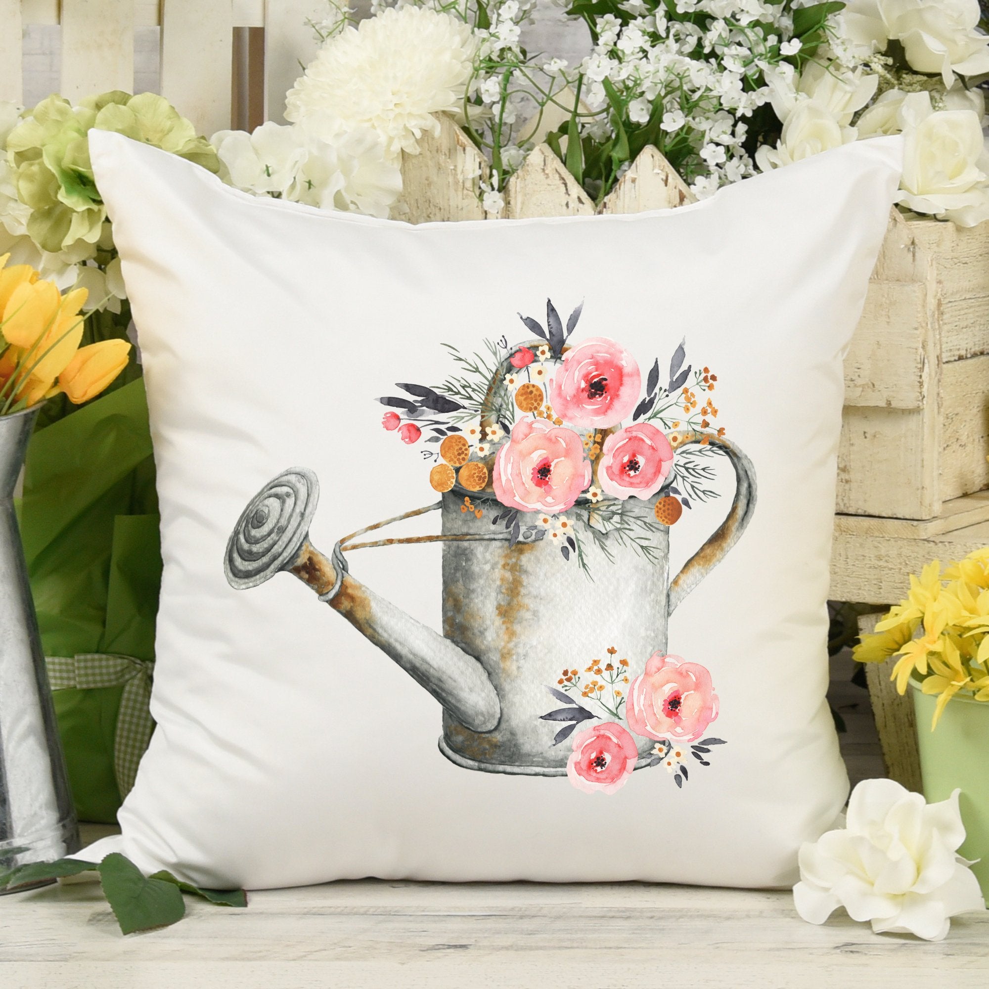 Flower Watering Can Pillow Cover - Trendznmore