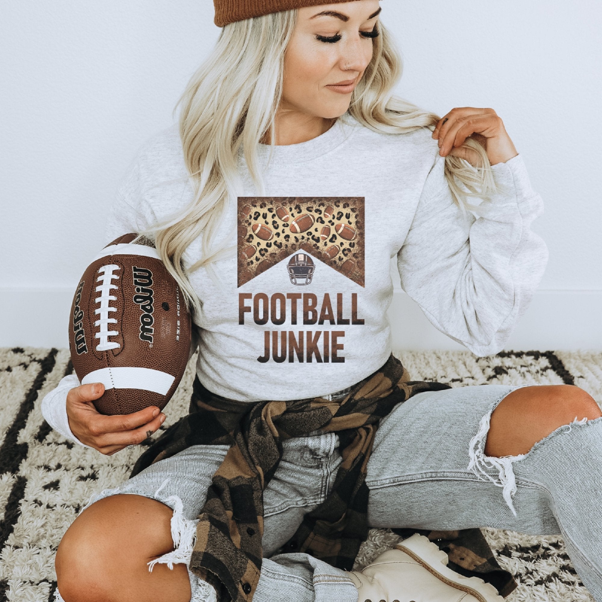 Football Junkie Leopard Crewneck Sweatshirt - Trendznmore