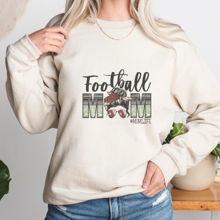 Football Mom Messy Bun Crewneck Sweatshirt - Trendznmore