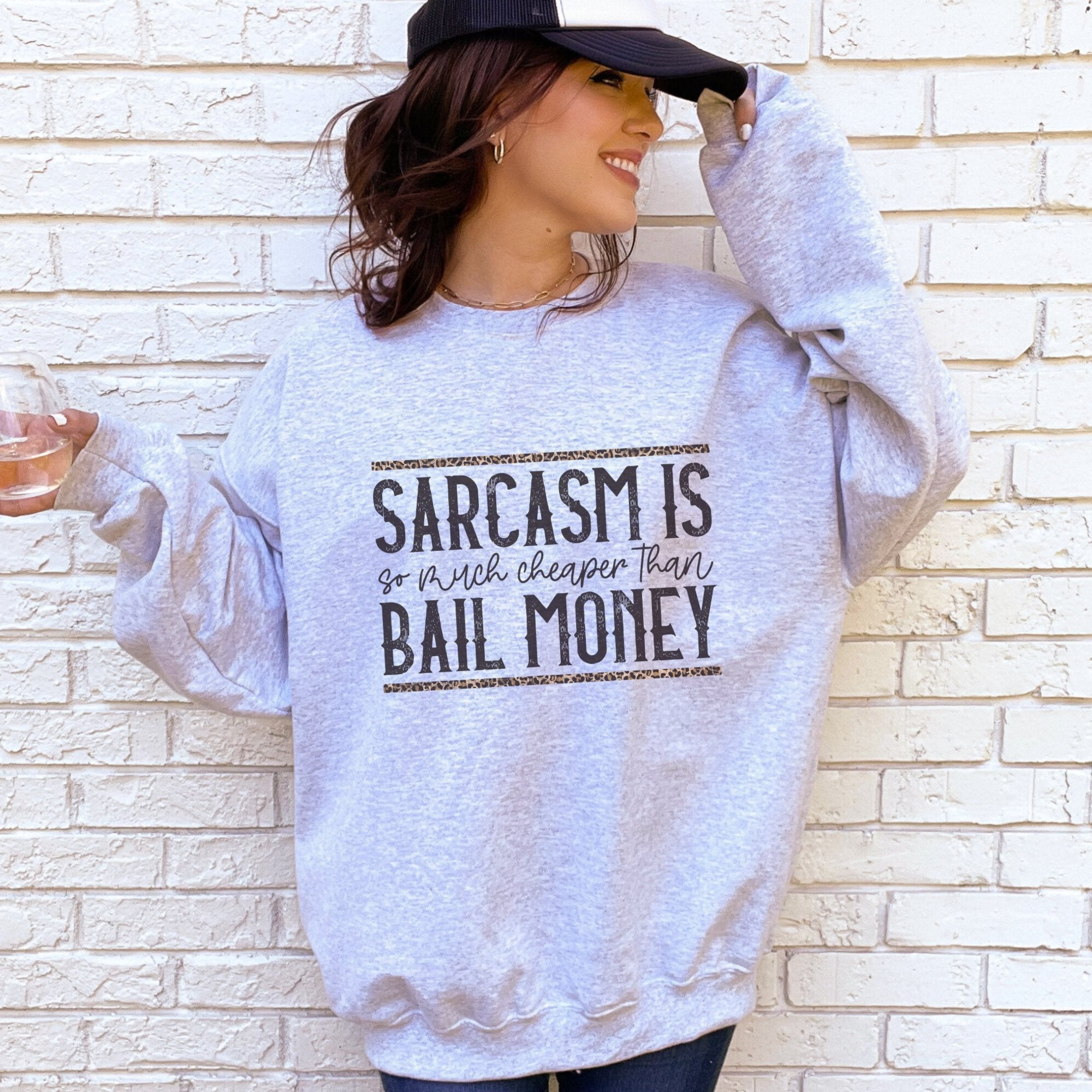 Funny "Sarcasm is much Cheaper than Bail Money" Crewneck Sweatshirt - Trendznmore