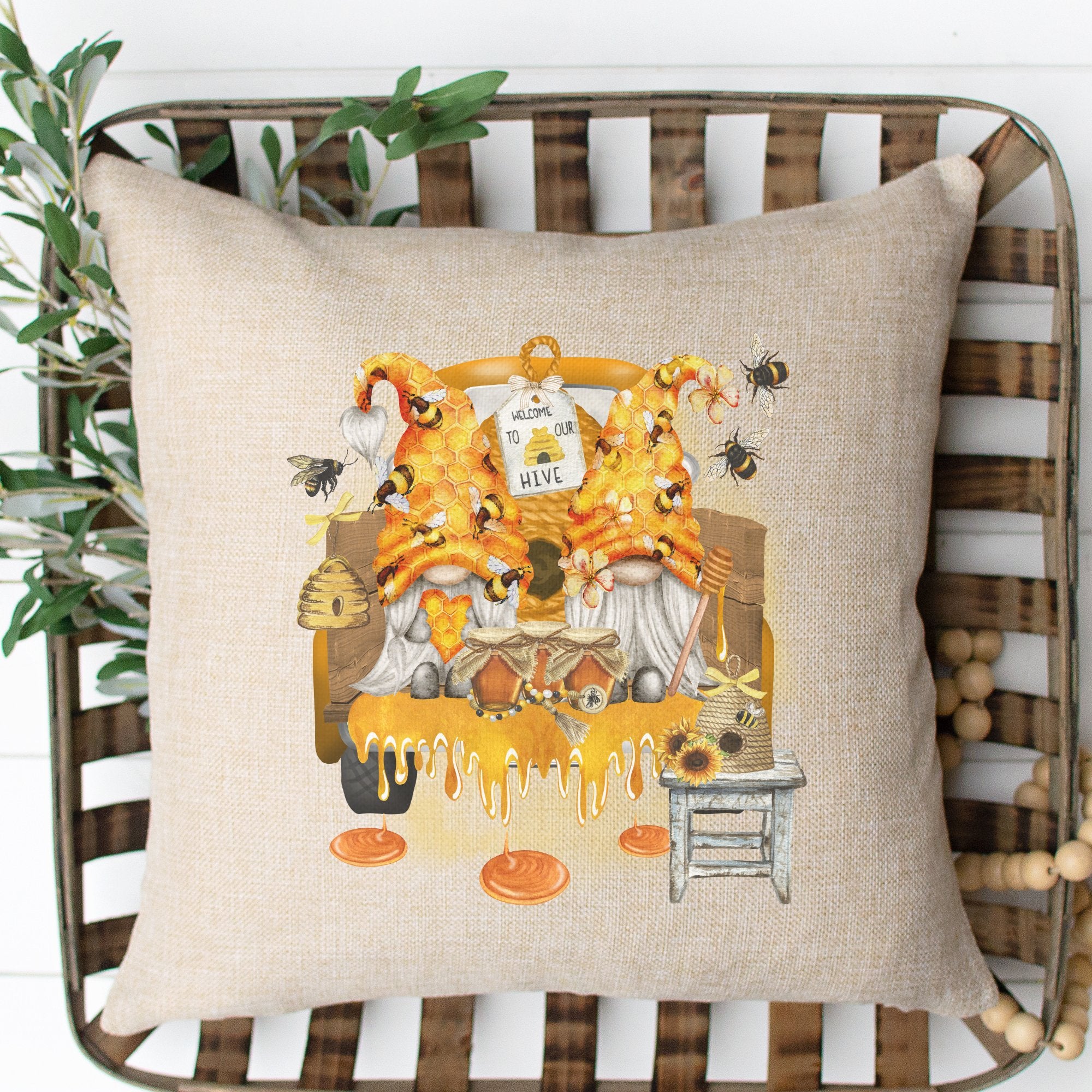 Gnome Bee Hive Spring Pillow Cover - Trendznmore