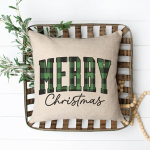 Green Plaid Merry Christmas Pillow Cover - Trendznmore