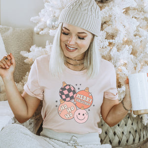 Groovy Christmas Ornament Smiley T-Shirt - Trendznmore