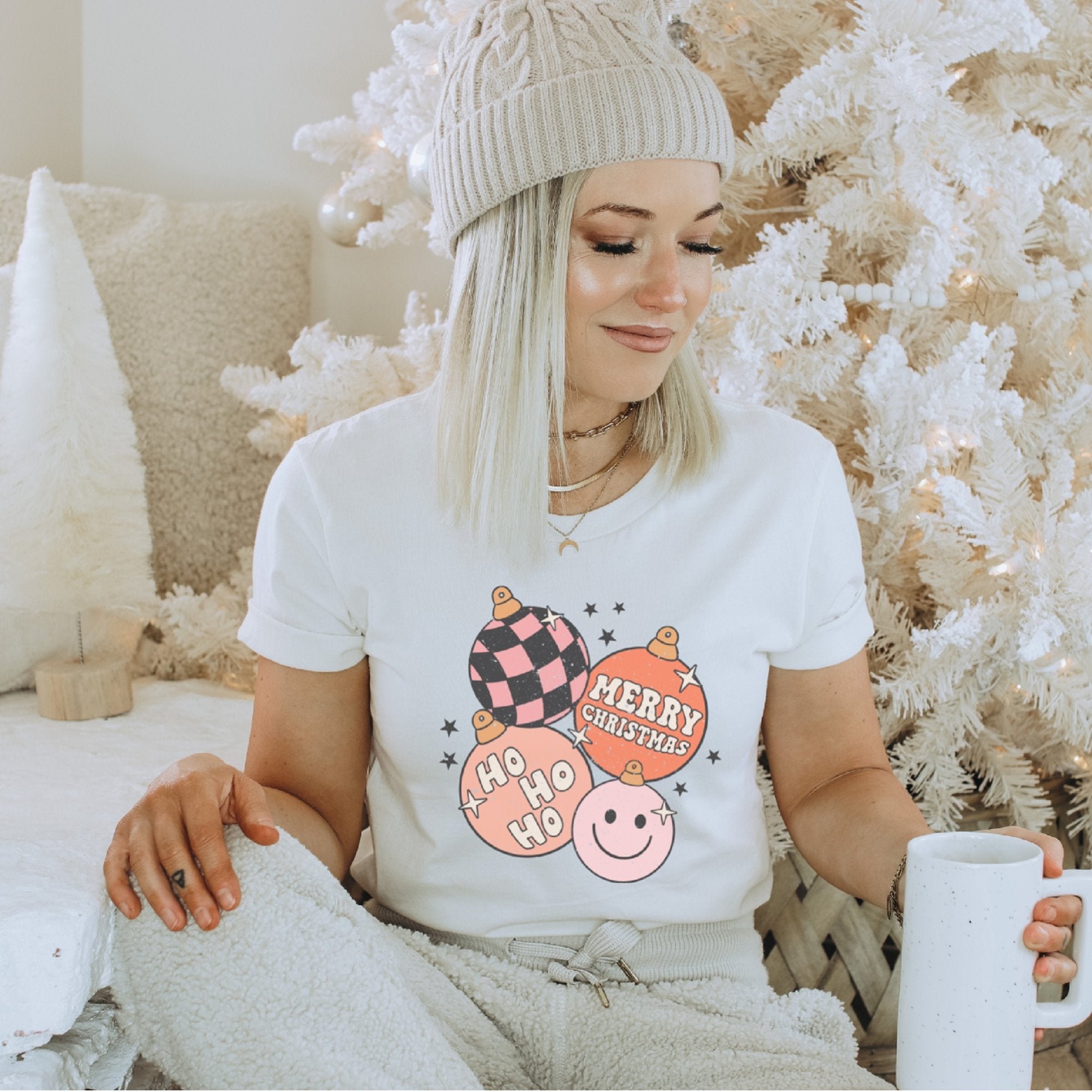 Groovy Christmas Ornament Smiley T-Shirt - Trendznmore