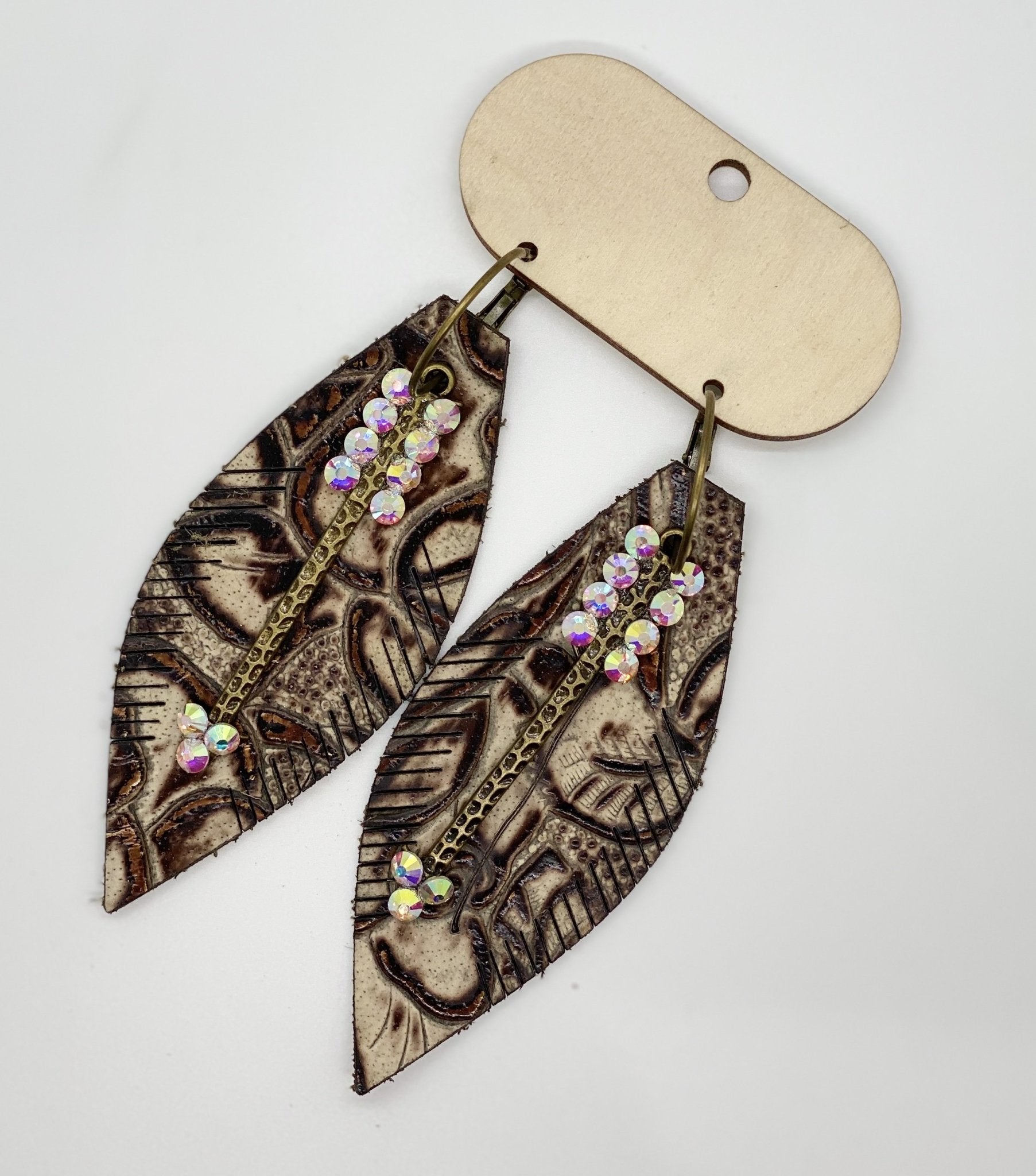 Handmade Acid Wash Leather Feather Earrings - Trendznmore