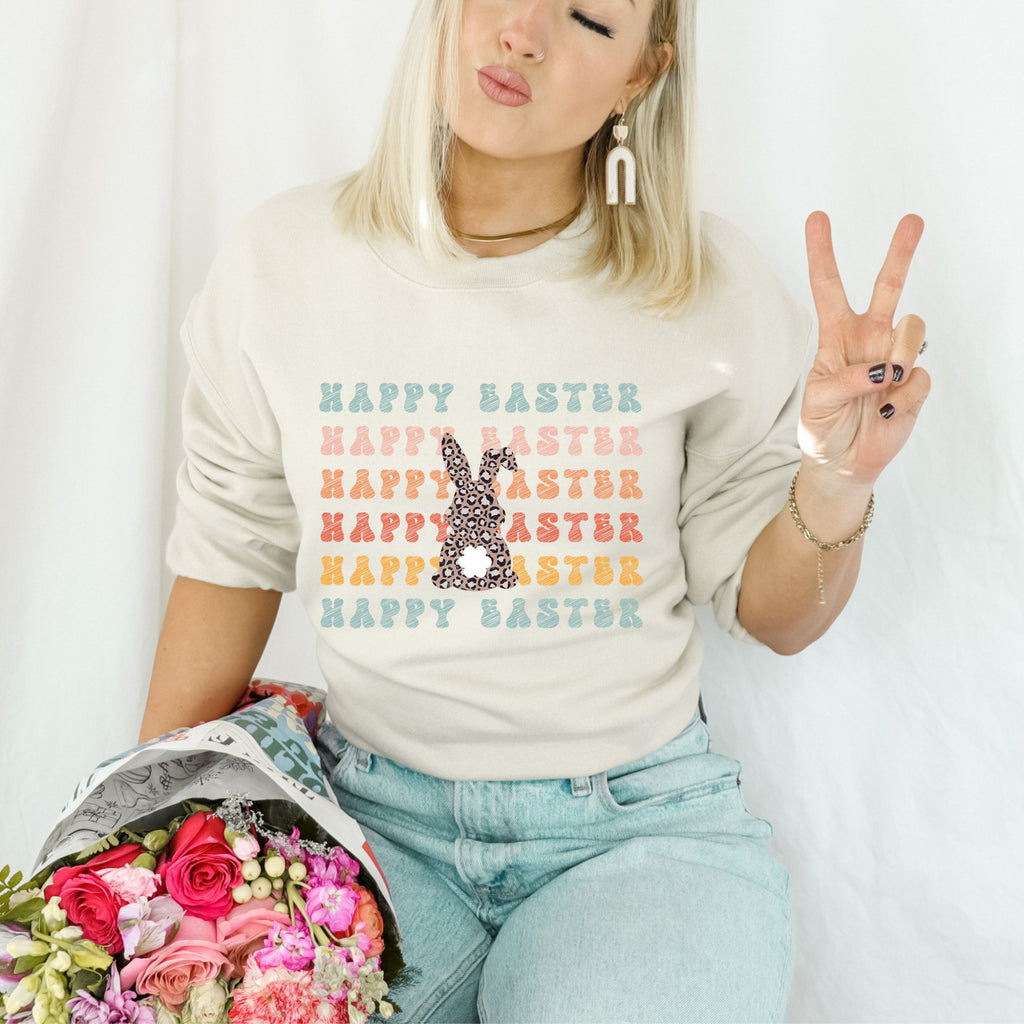Happy Easter Cheetah Bunny Easter Crewneck Sweatshirt - Trendznmore