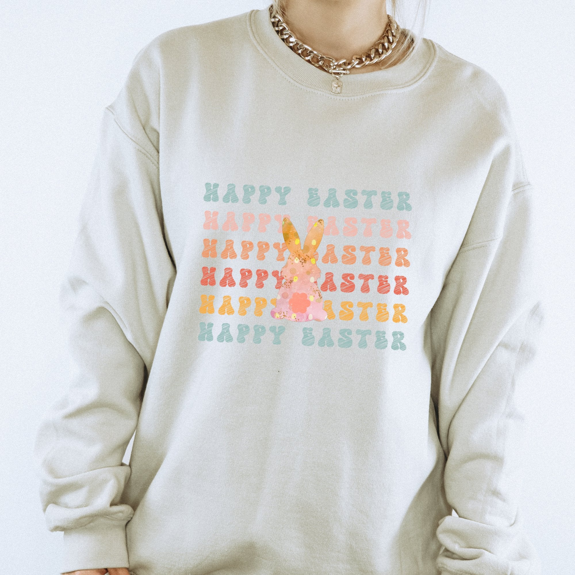Happy Easter Pink Bunny Easter Crewneck Sweatshirt - Trendznmore