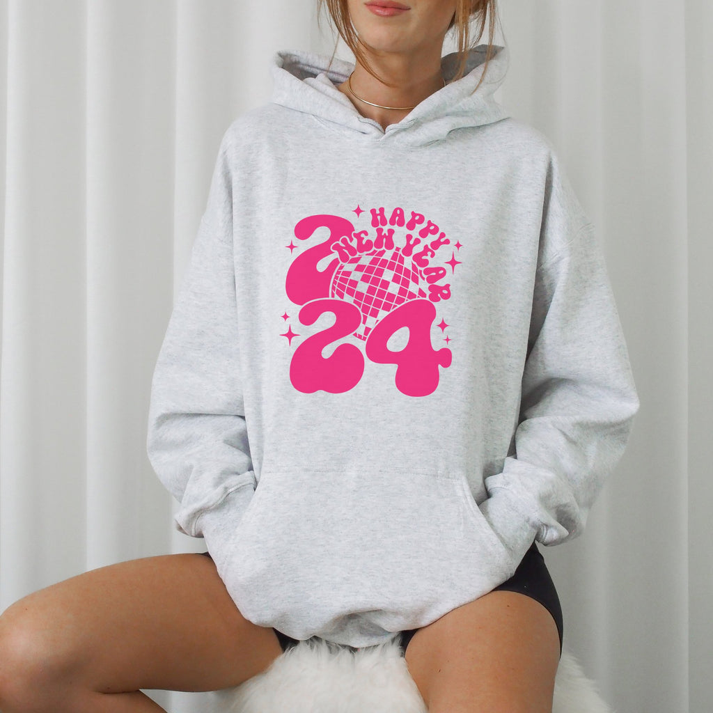 Hot Pink Happy New Year 2024 Hoodie - Trendznmore