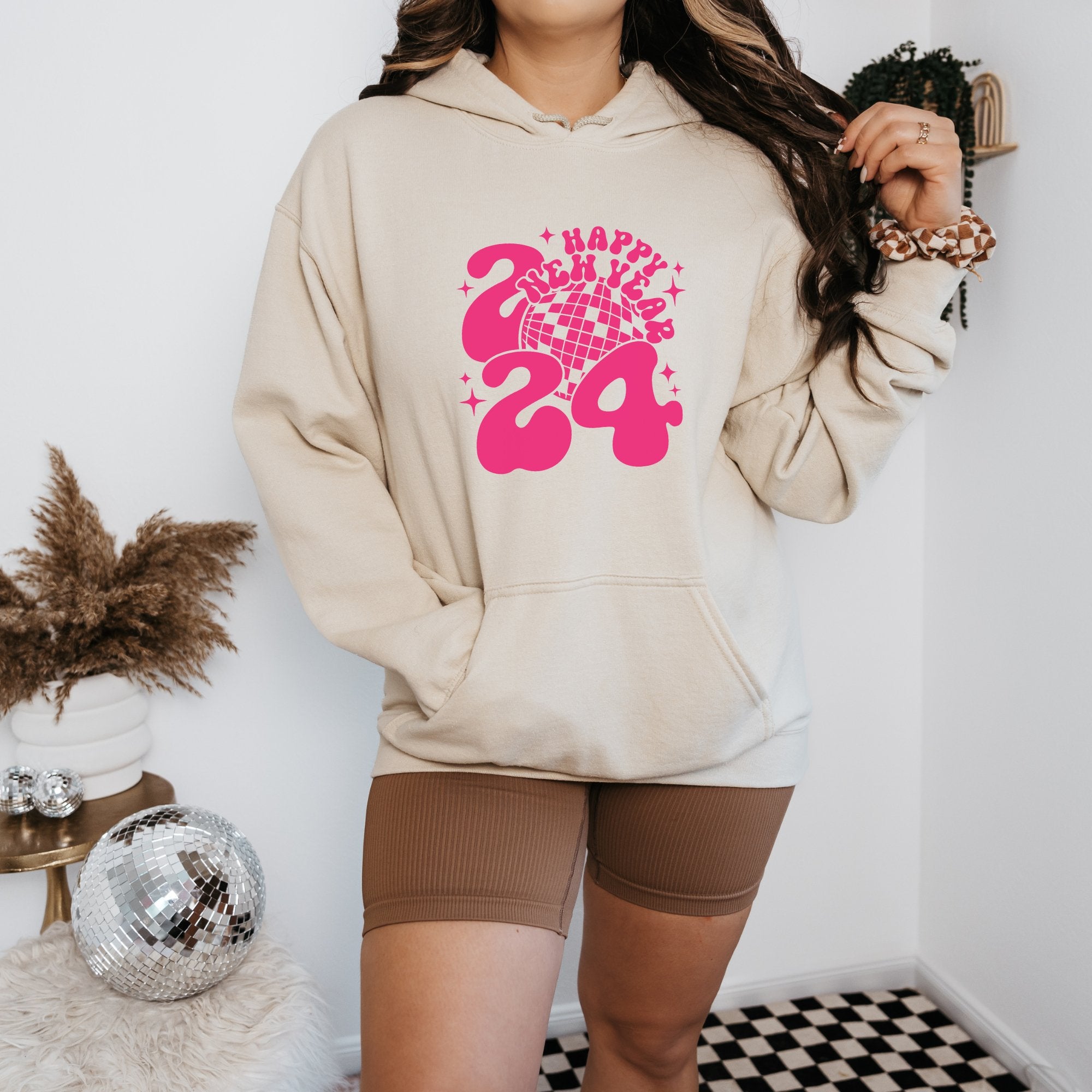 Hot Pink Happy New Year 2024 Hoodie - Trendznmore