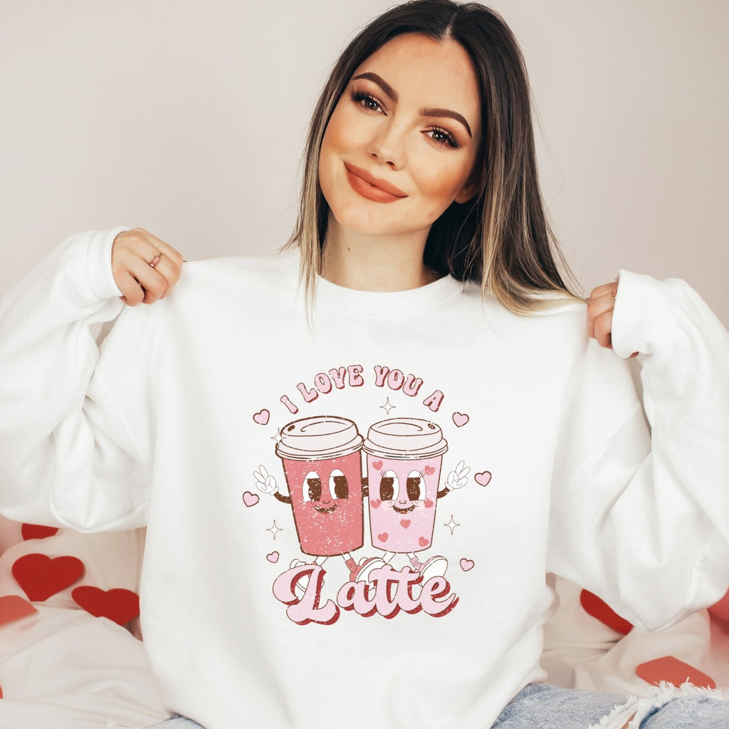 I Love You Latte Retro Valentines Crewneck Sweatshirt - Trendznmore