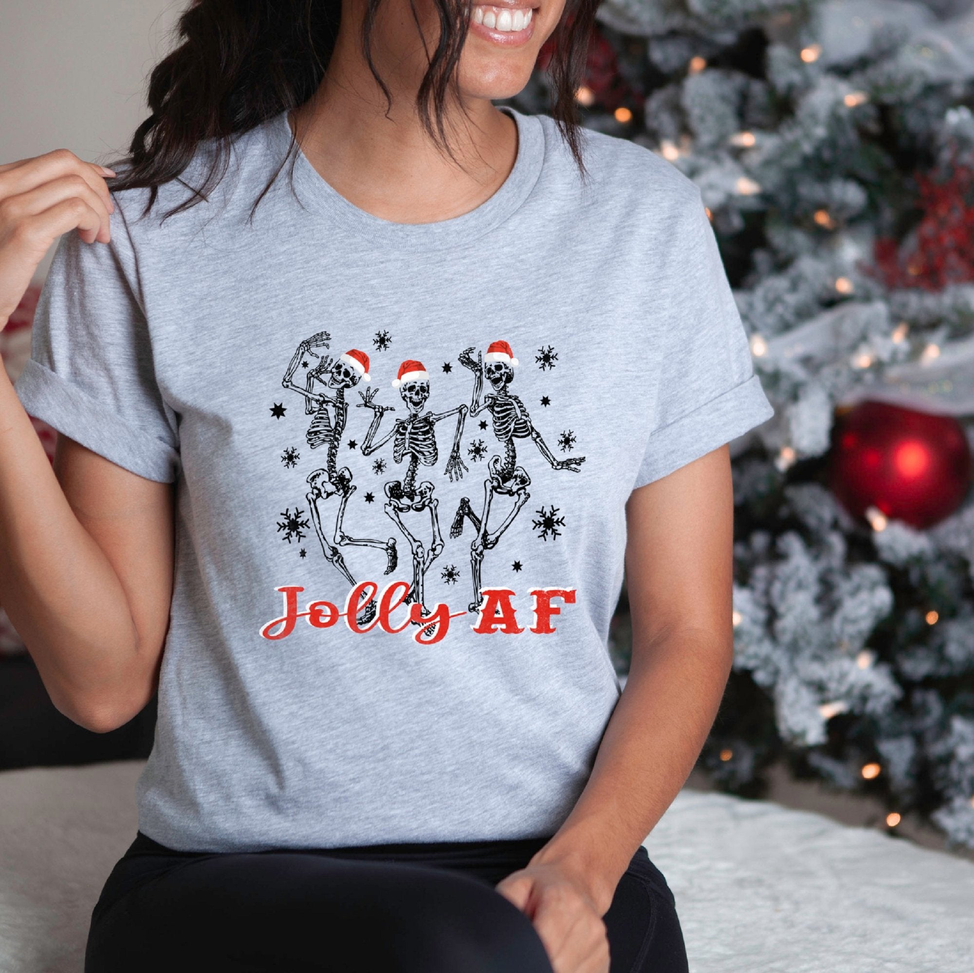 Jolly AF Christmas Dancing Skeleton T-Shirt - Trendznmore