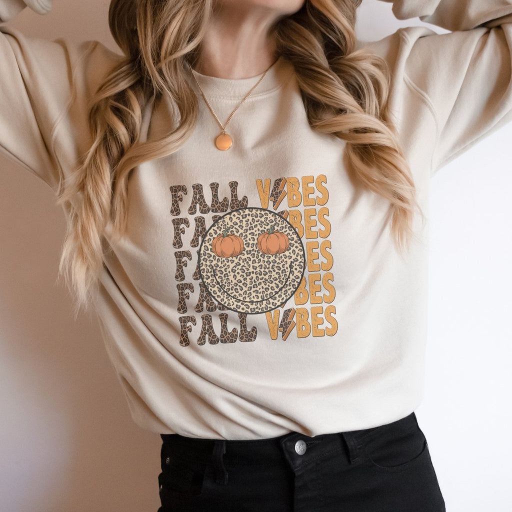 Leopard Smiley Fall Vibes Crewneck Sweatshirt - Trendznmore