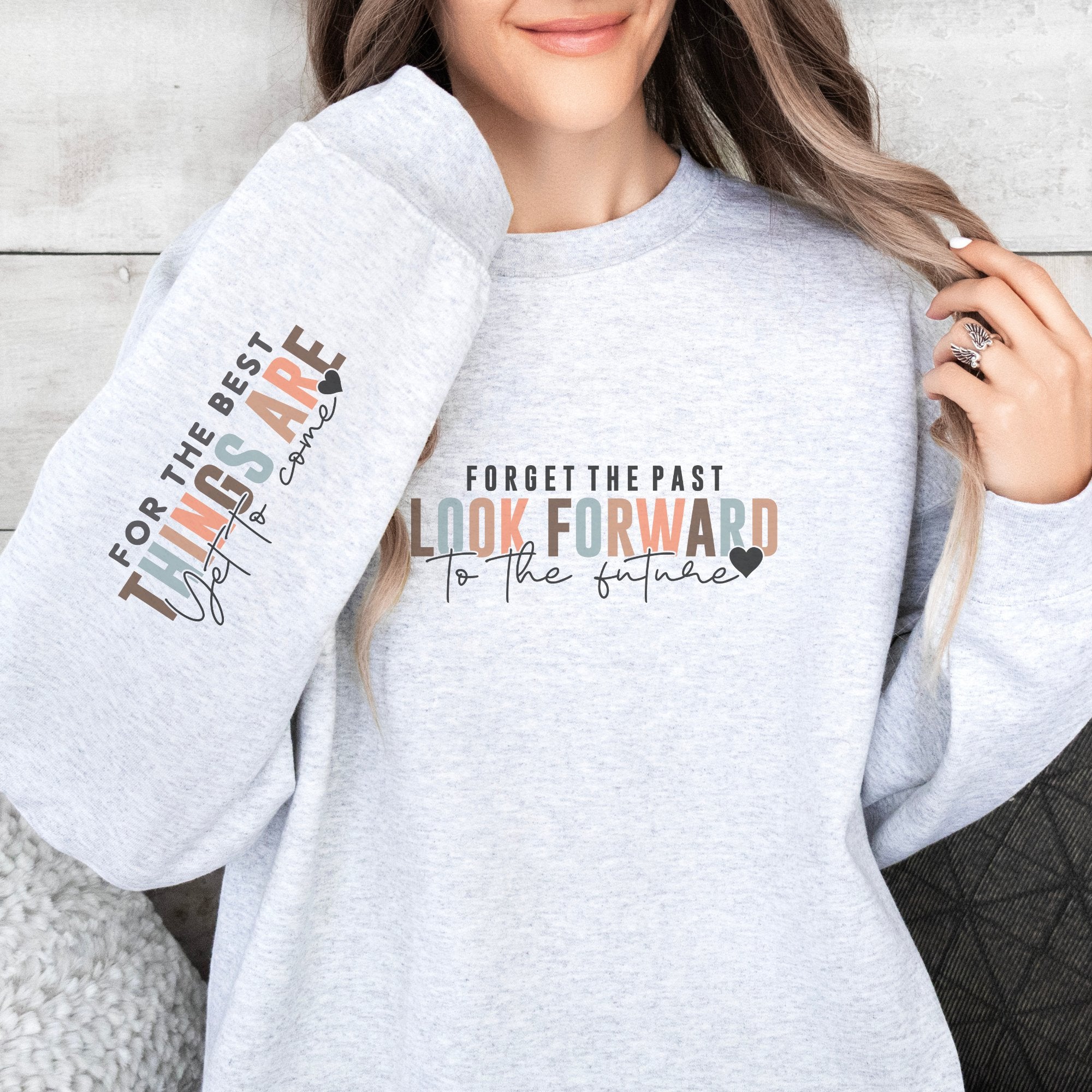 Look Forward W/ Sleeve Design Crewneck Sweatshirt - Trendznmore