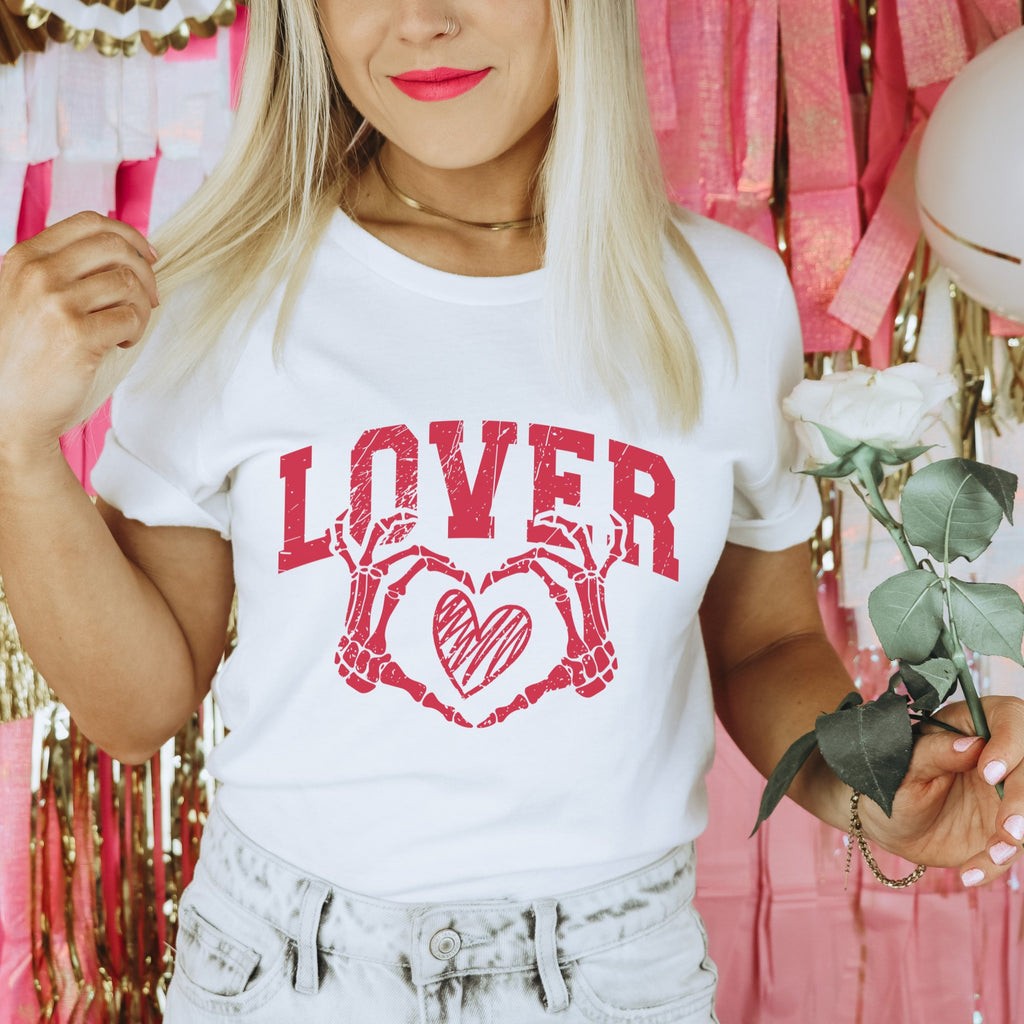 LOVER Skeleton Heart Valentine Graphic T-Shirt - Trendznmore