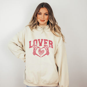 LOVER Skeleton Heart Valentines Graphic Hoodie - Trendznmore