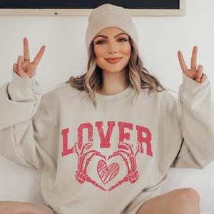 LOVER Skeleton Heart Valentines Graphic Sweatshirt - Trendznmore